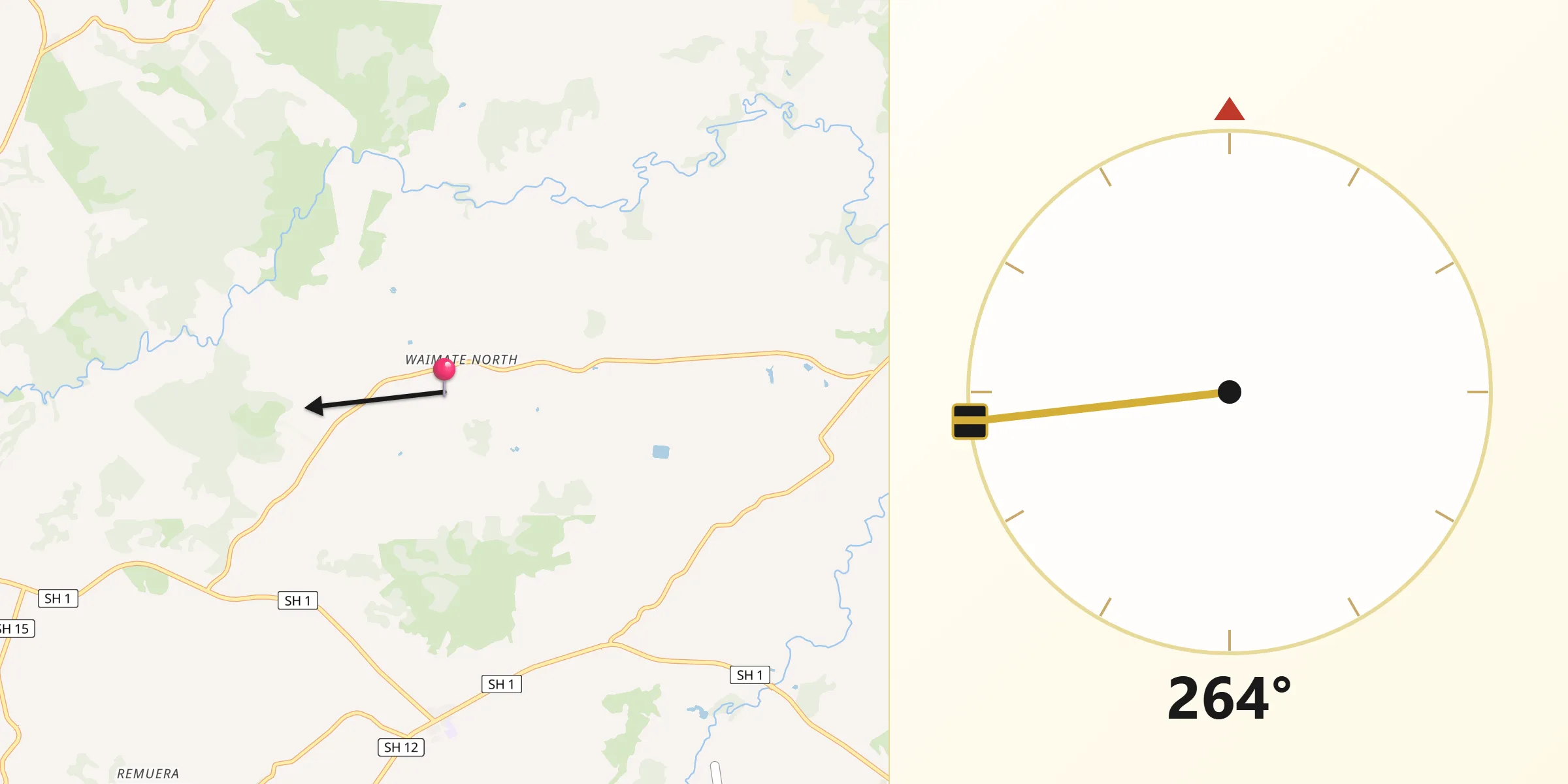 Qibla Direction from Waimate North