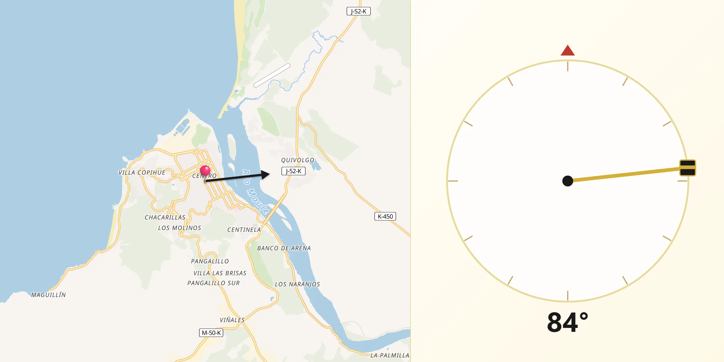 Dirección de la Qibla desde Constitución