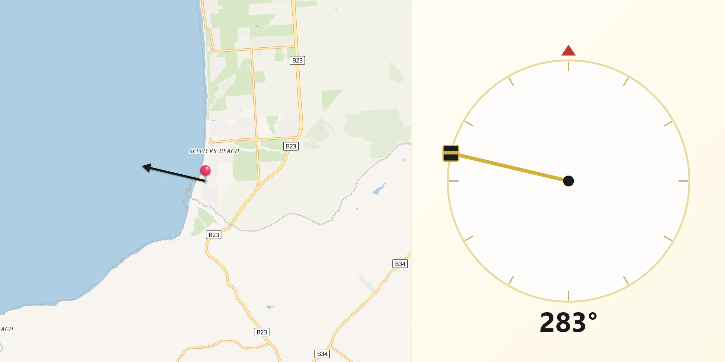 Qibla Direction from Sellicks Beach
