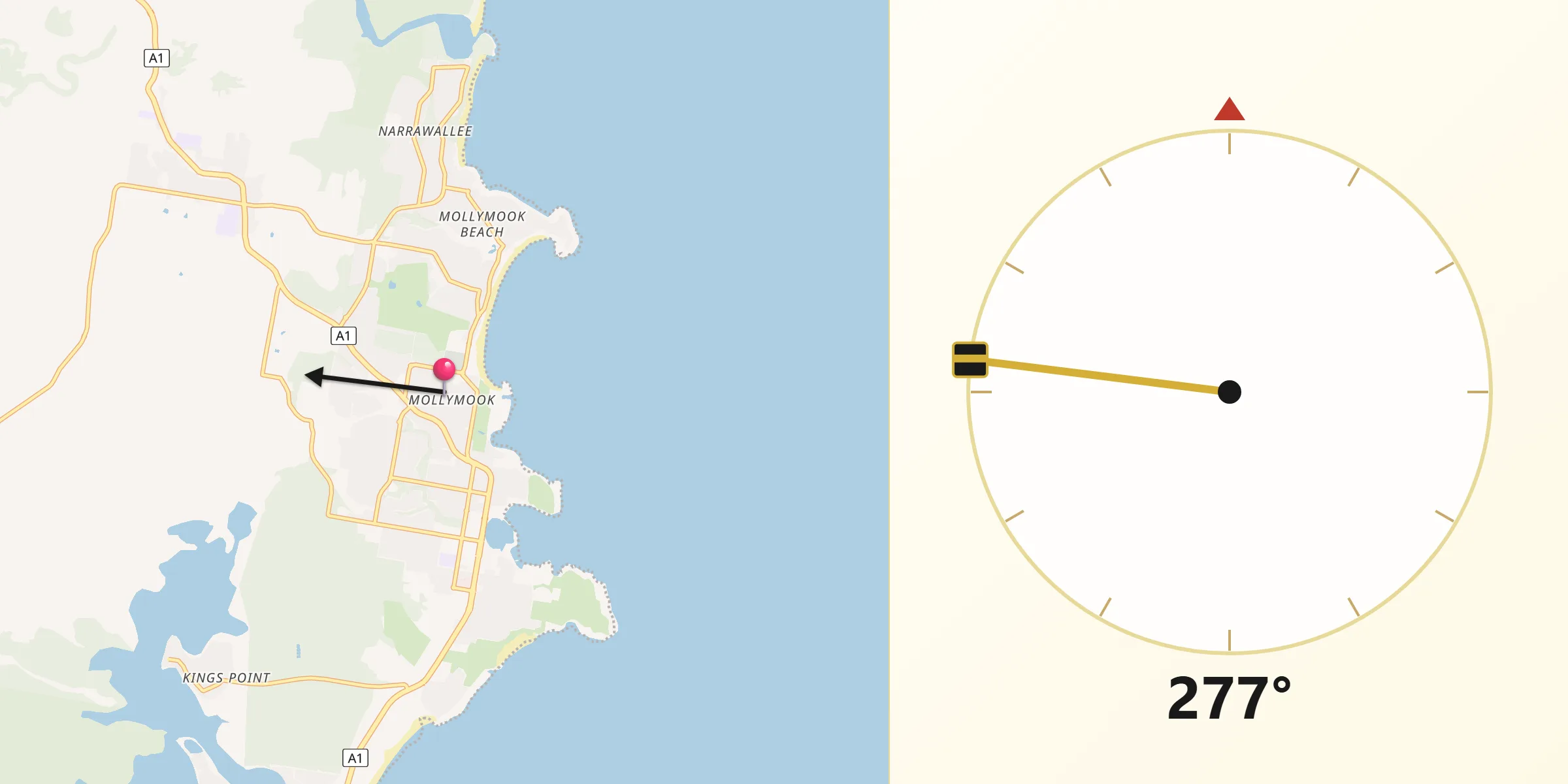 Qibla Direction from Mollymook