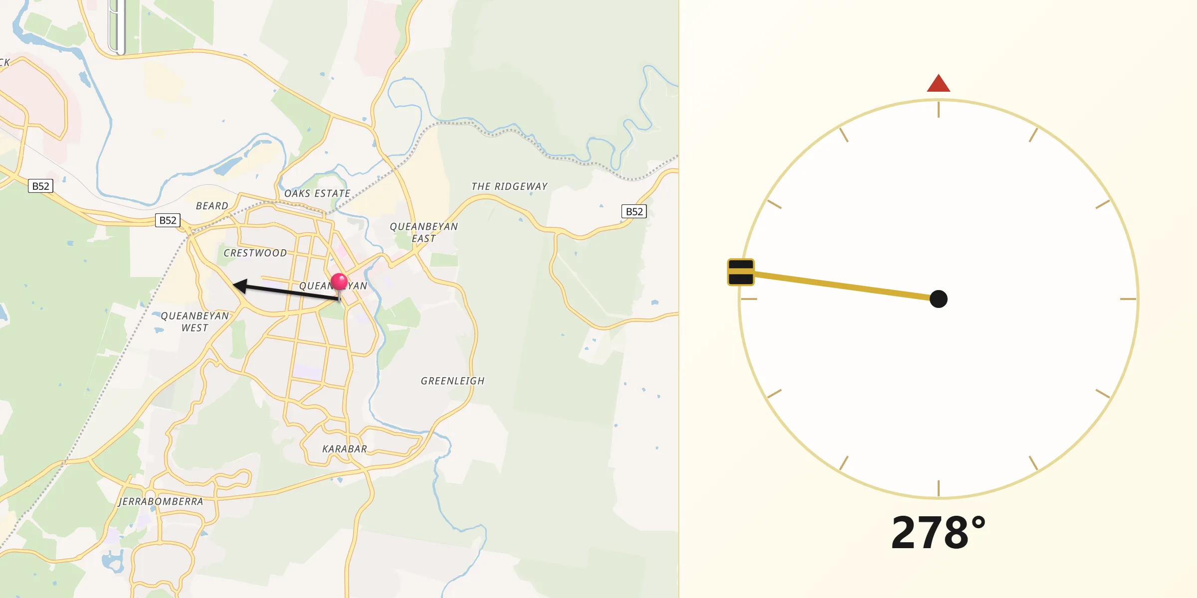 Qibla Direction from Queanbeyan