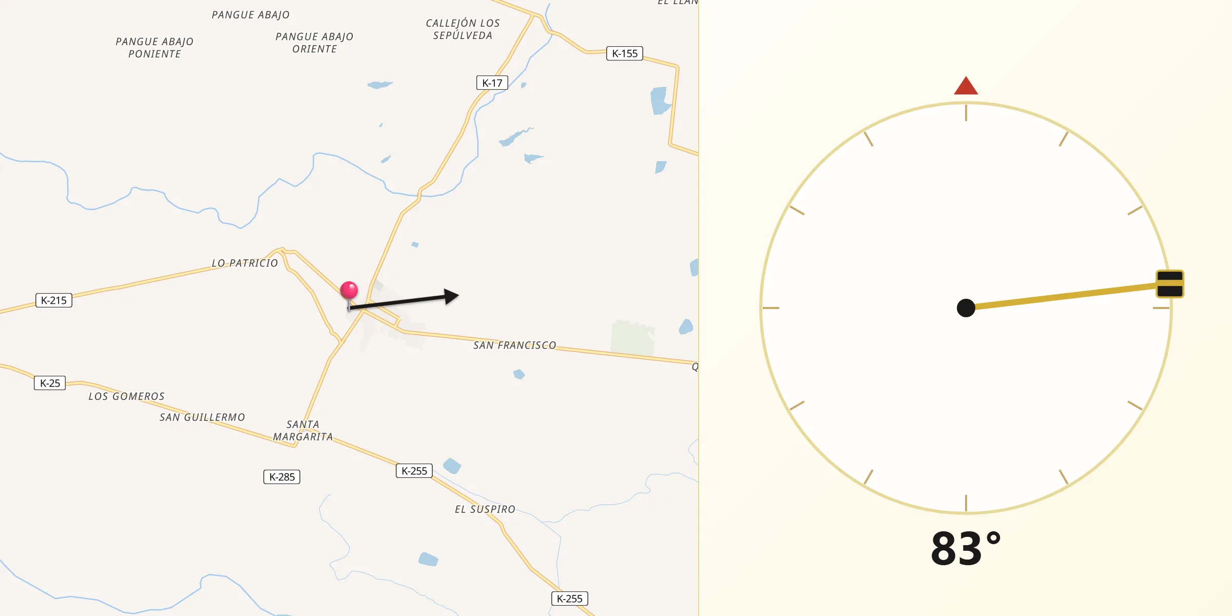 Dirección de la Qibla desde Pelarco