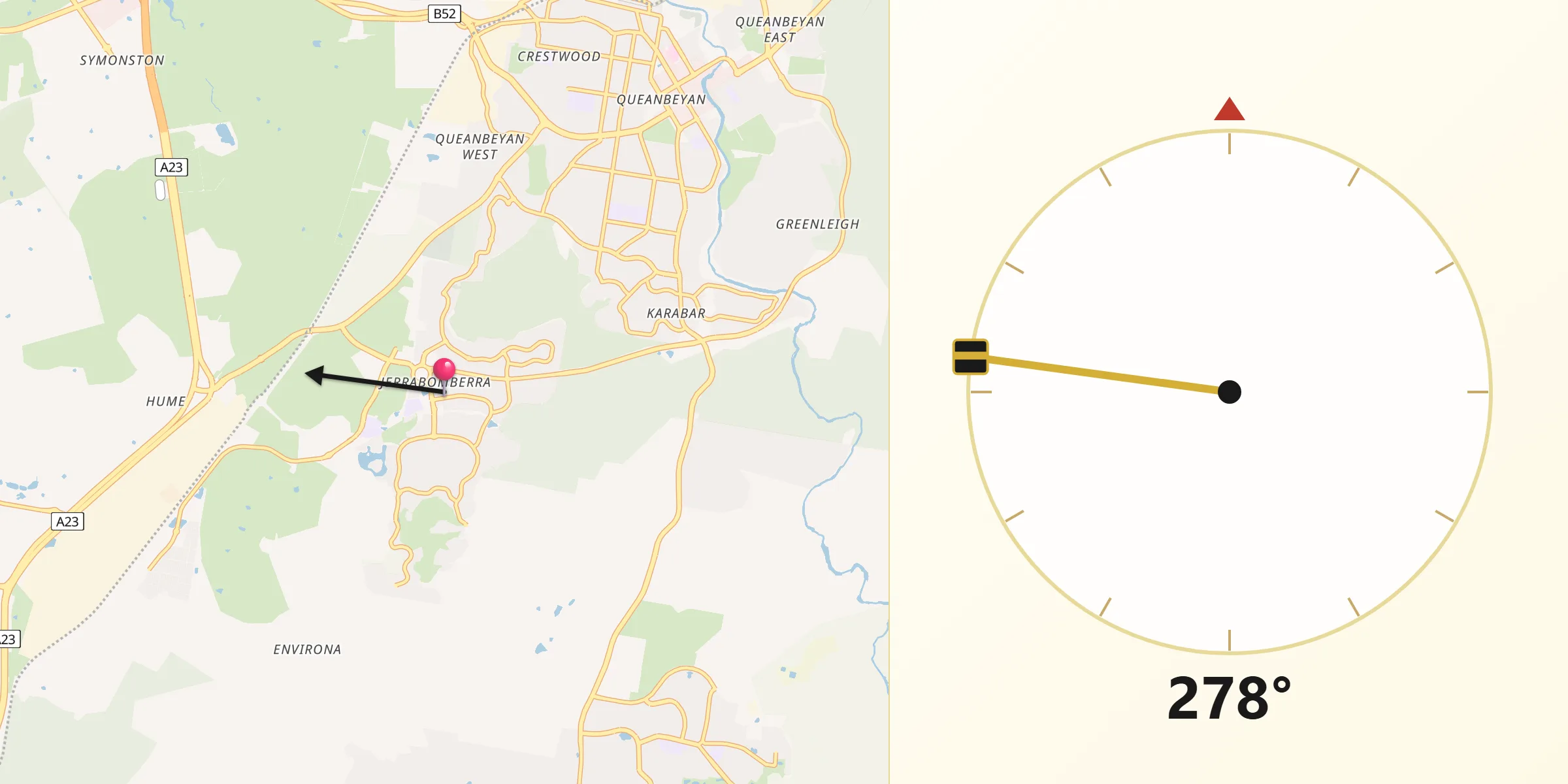 Qibla Direction from Jerrabomberra