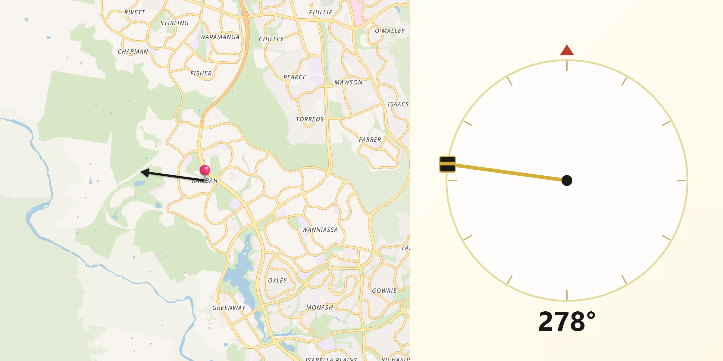 Qibla Direction from Kambah