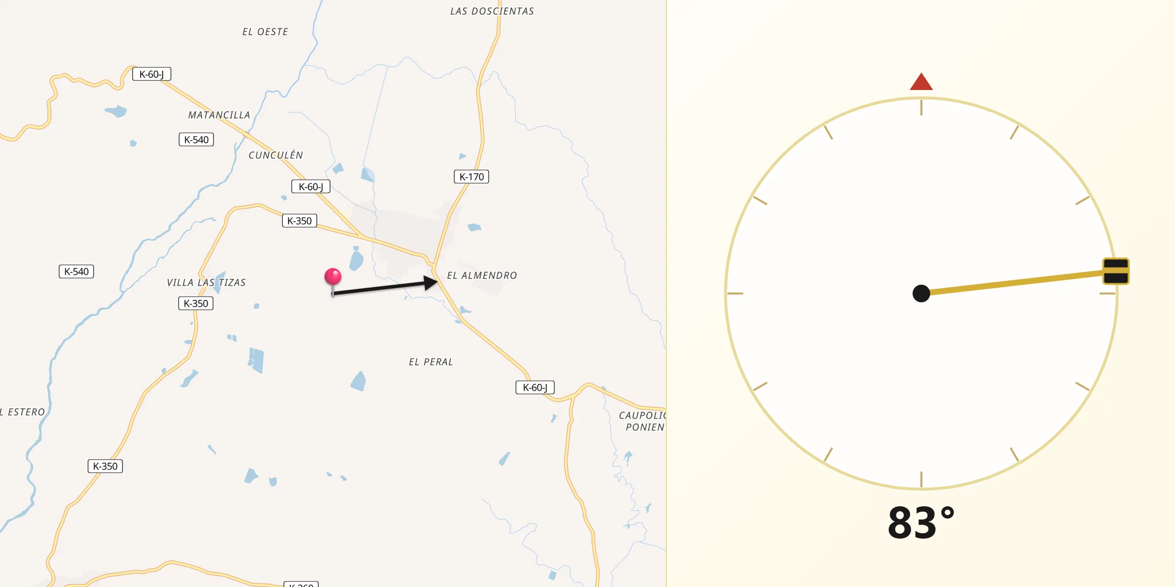 Dirección de la Qibla desde Pencahue