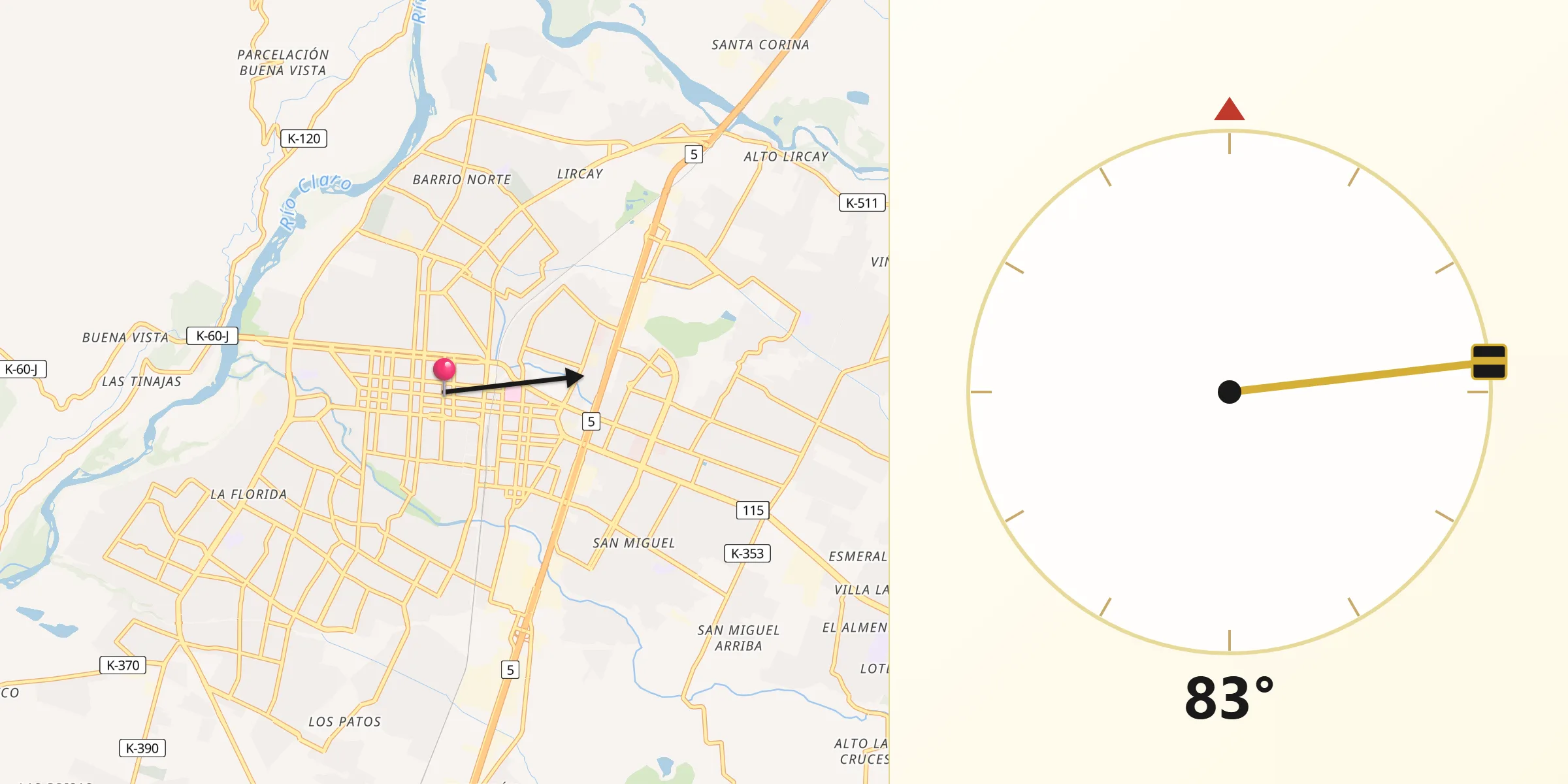 Dirección de la Qibla desde Talca
