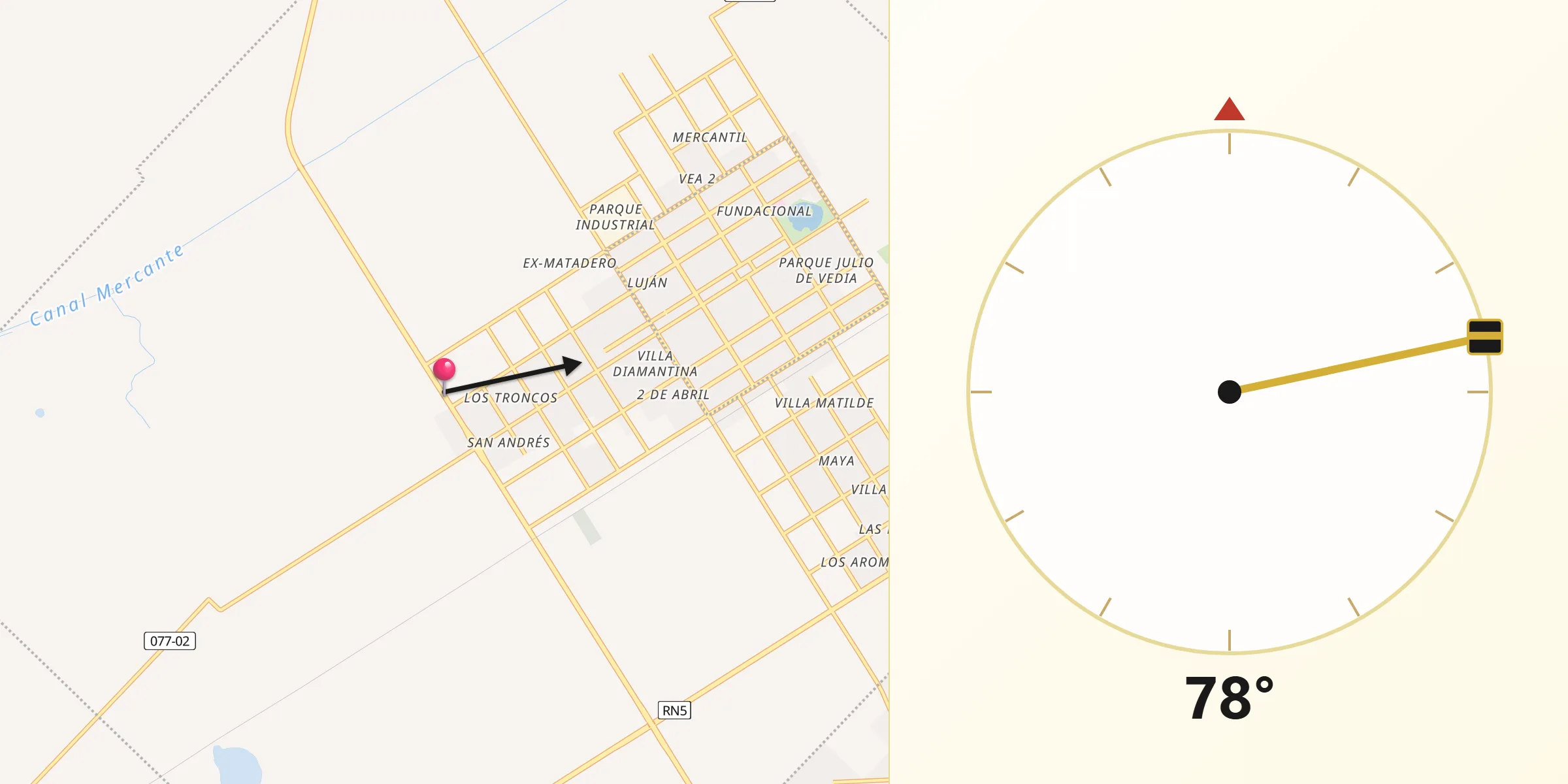 Dirección de la Qibla desde Nueve de Julio