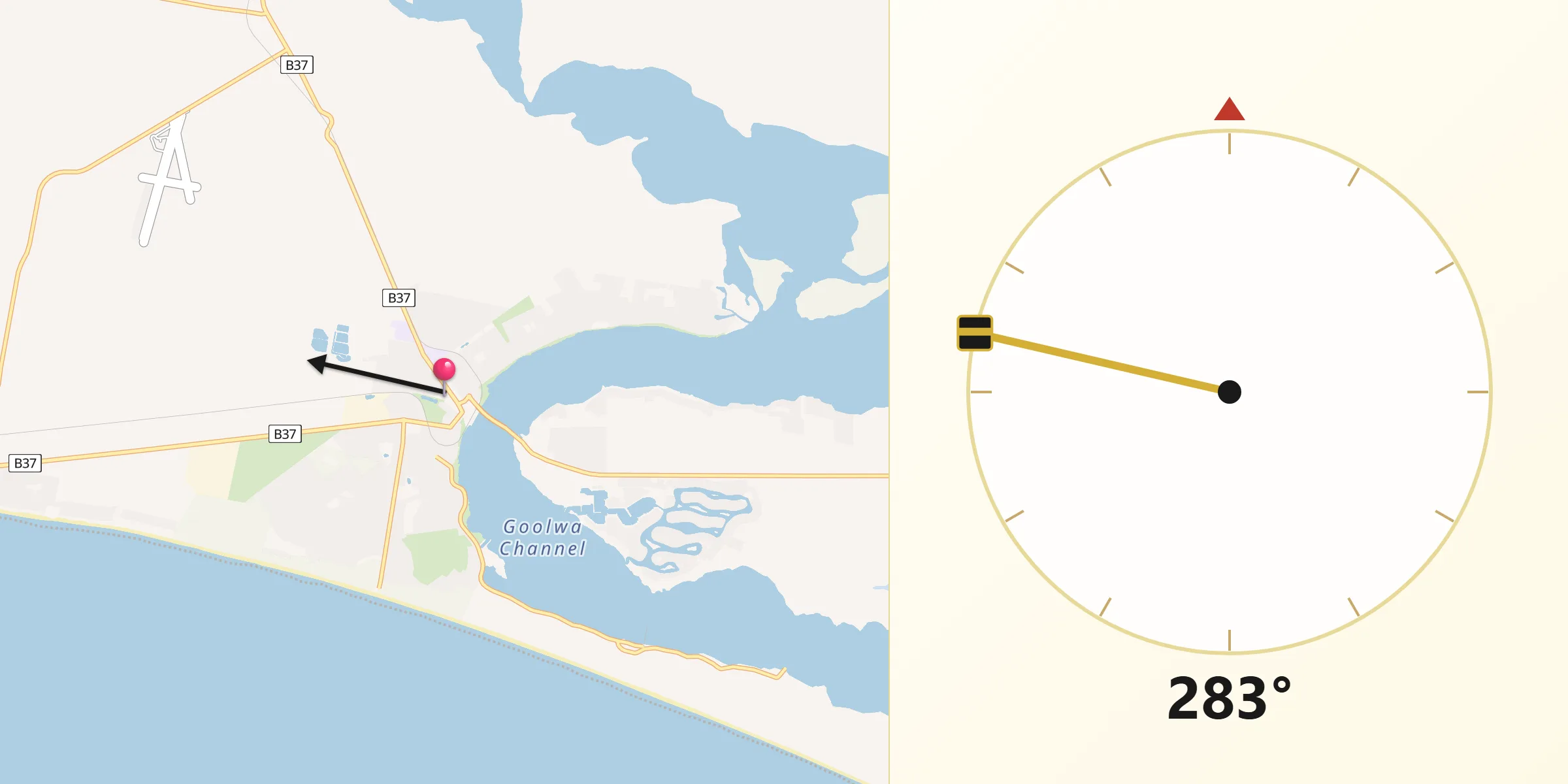 Qibla Direction from Goolwa