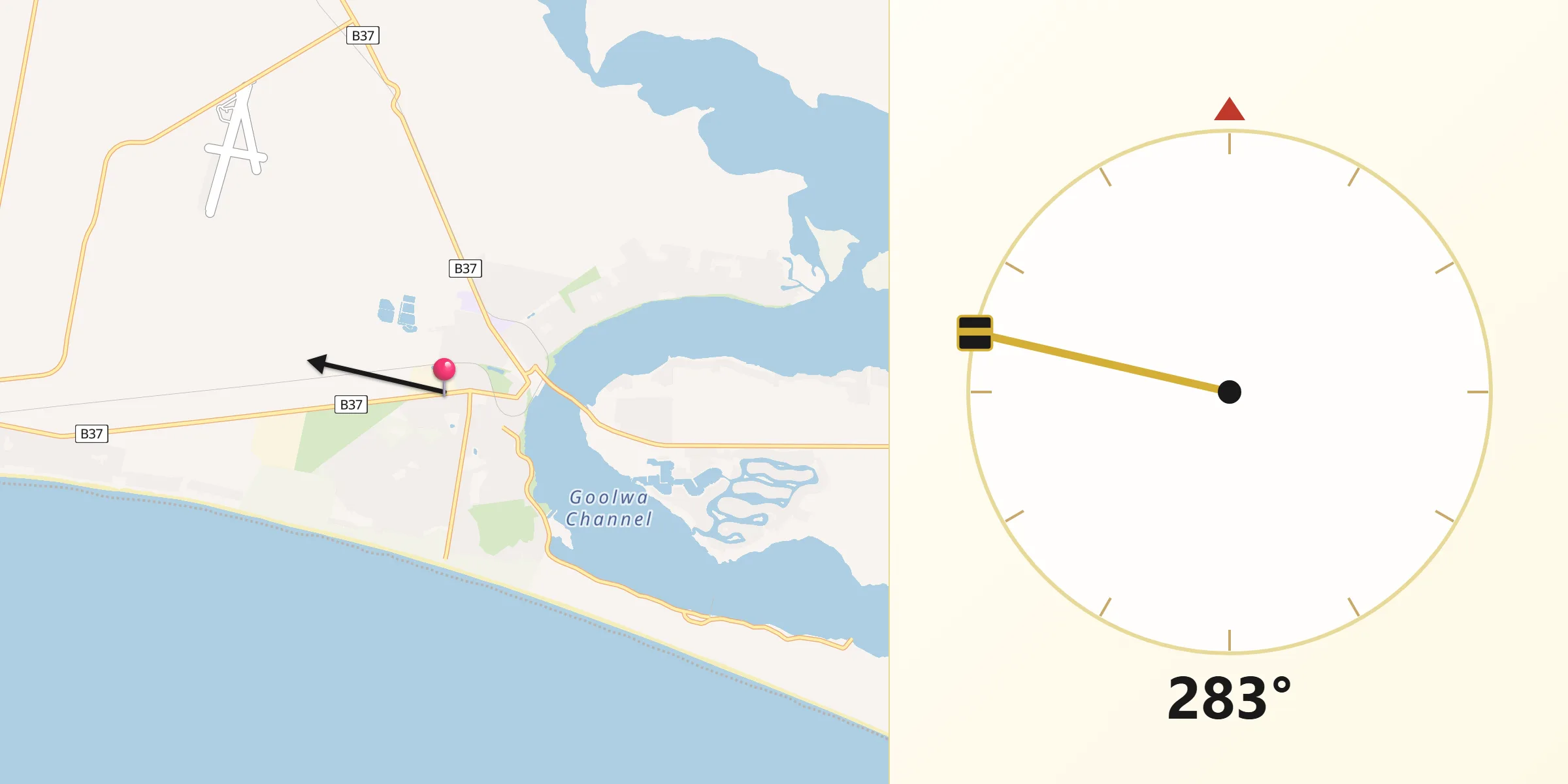 Qibla Direction from Goolwa Beach
