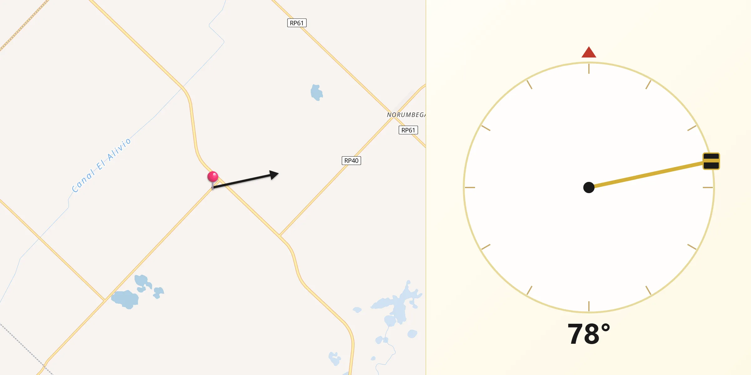 Dirección de la Qibla desde Veinticinco de Mayo