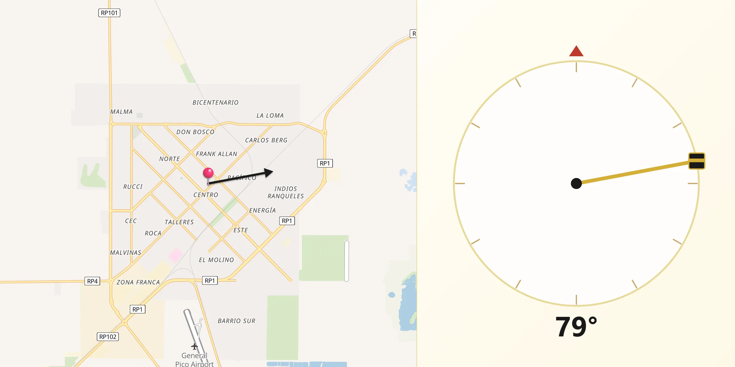 Dirección de la Qibla desde General Pico