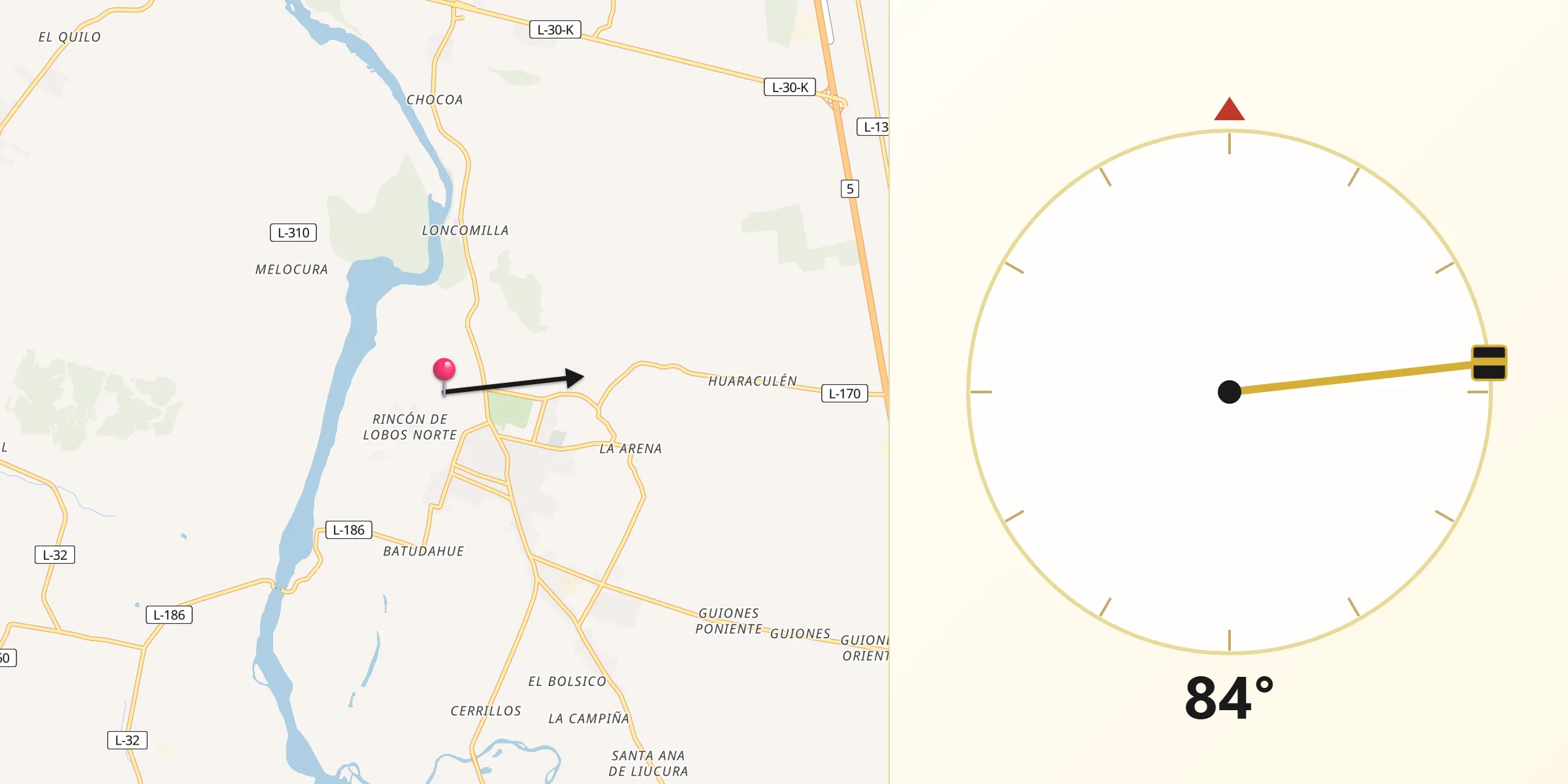 Dirección de la Qibla desde Villa Alegre