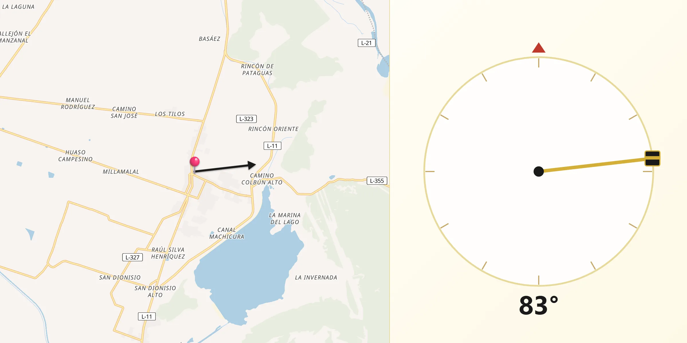 Dirección de la Qibla desde Colbún