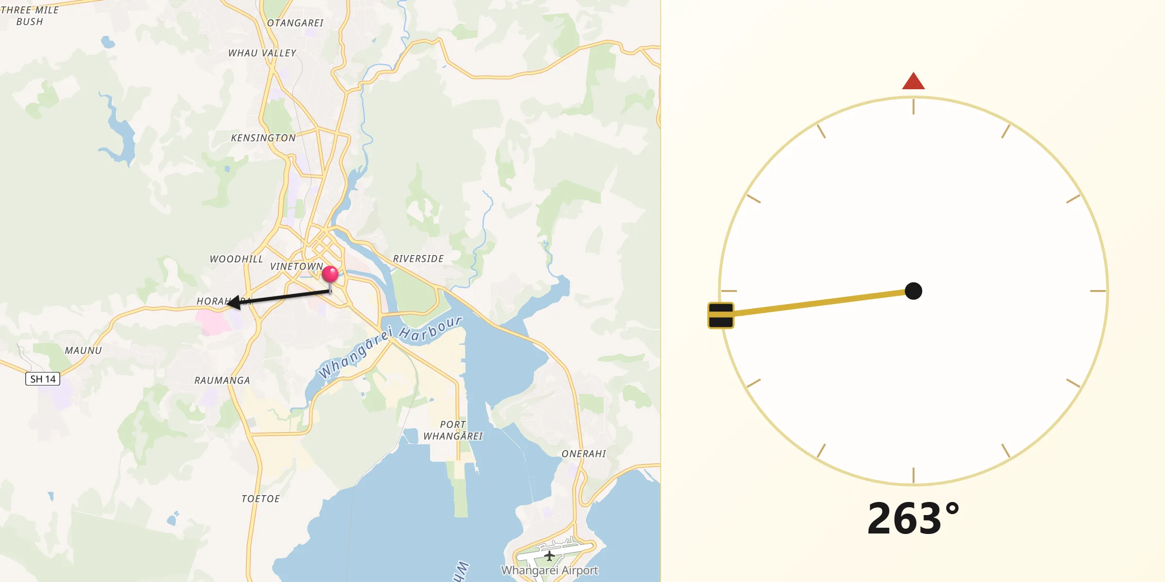 Qibla Direction from Whangarei