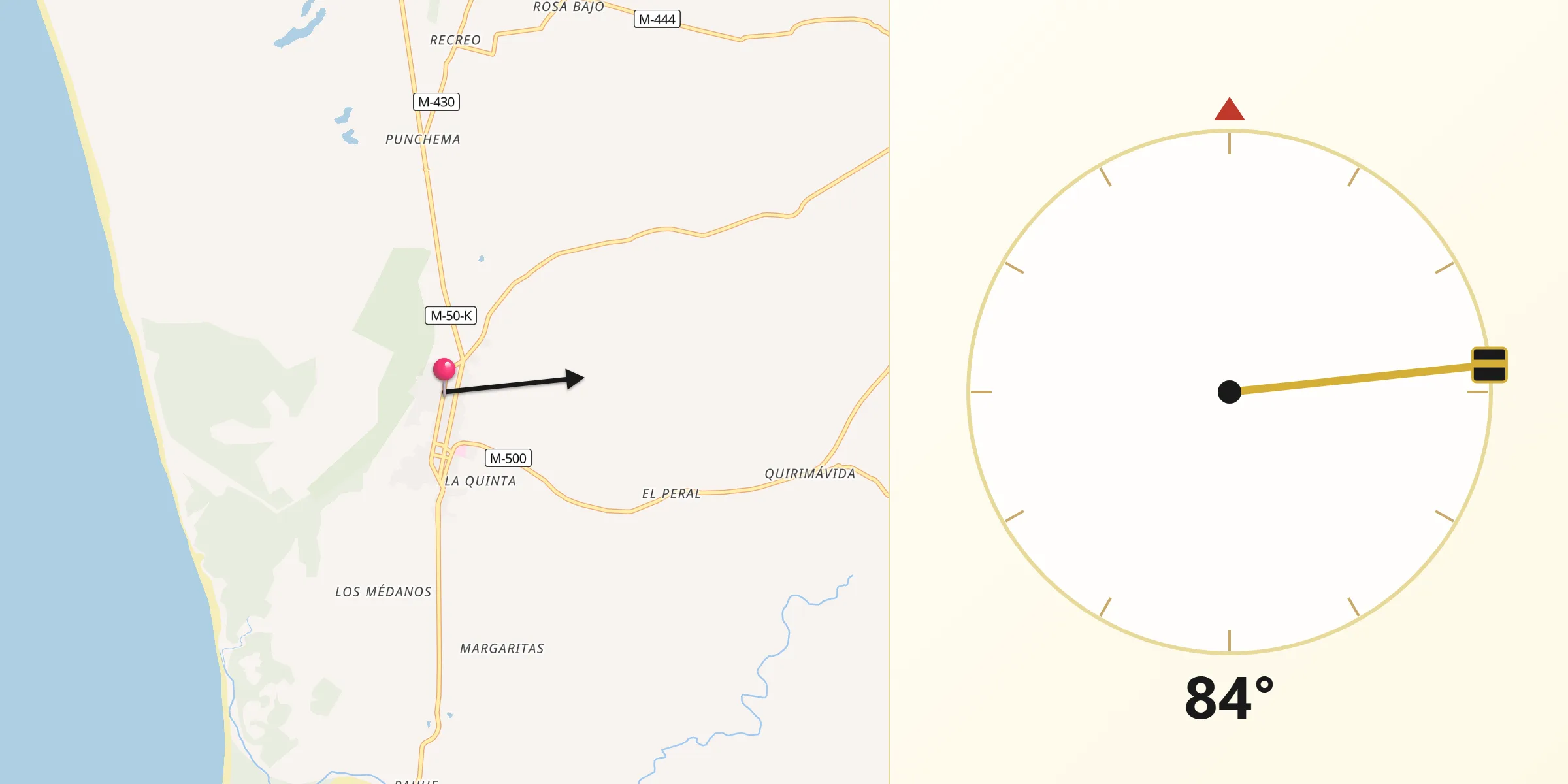 Dirección de la Qibla desde Chanco