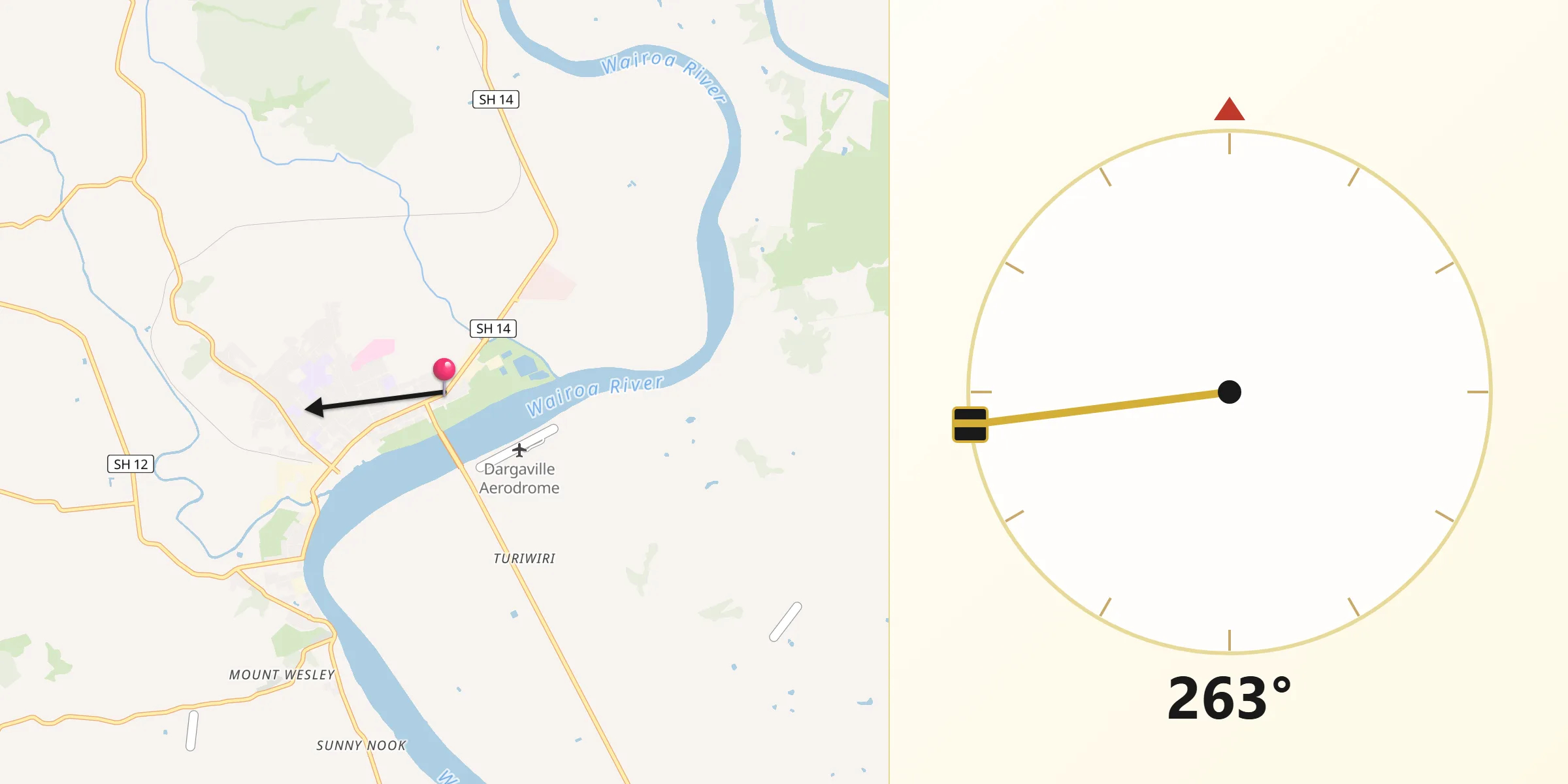Qibla Direction from Dargaville