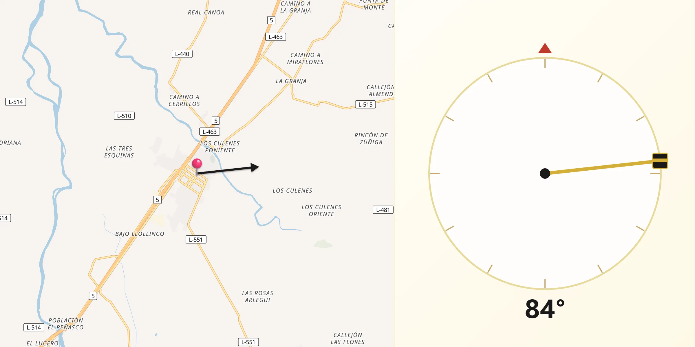 Dirección de la Qibla desde Longaví