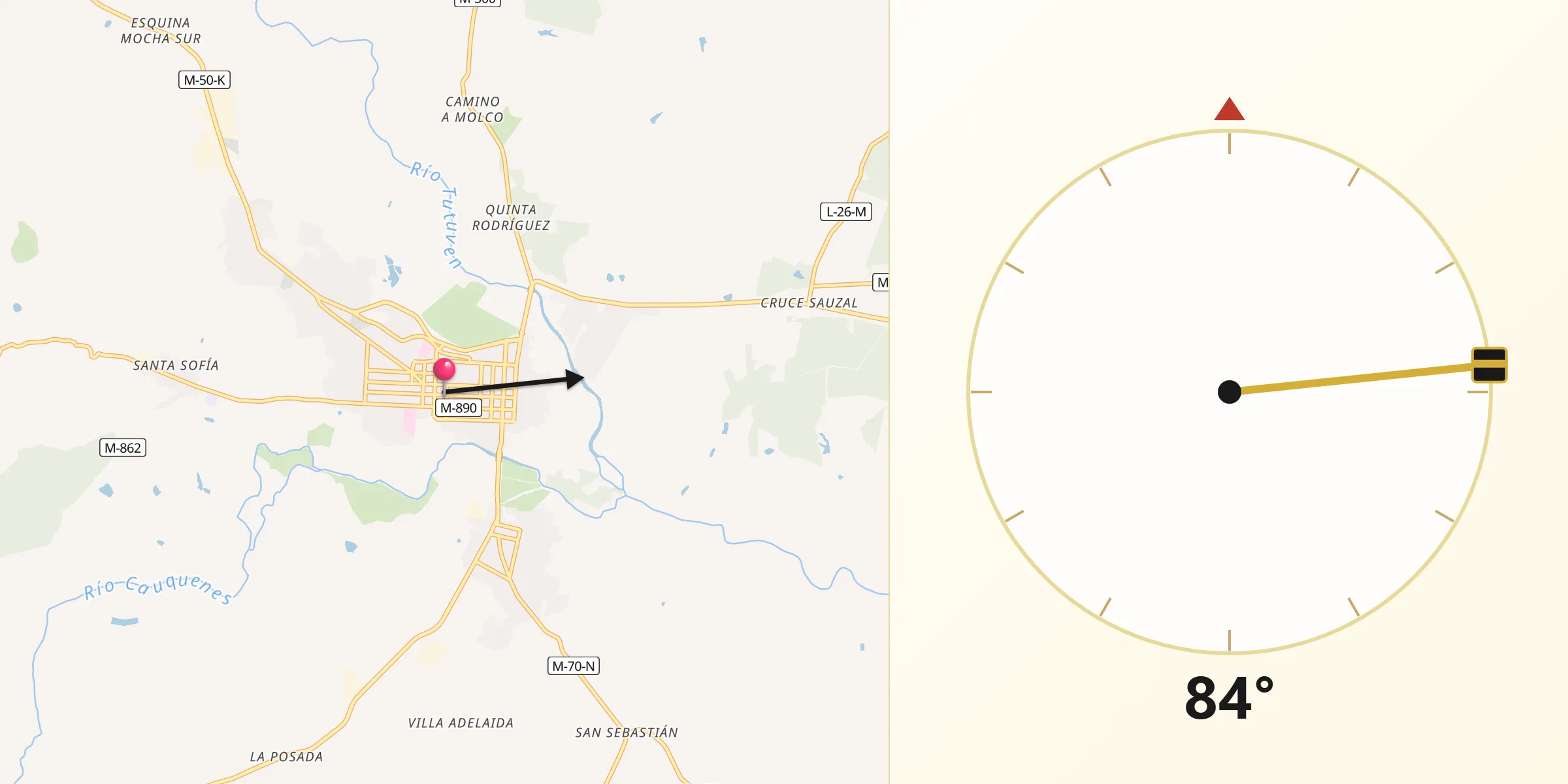Dirección de la Qibla desde Cauquenes