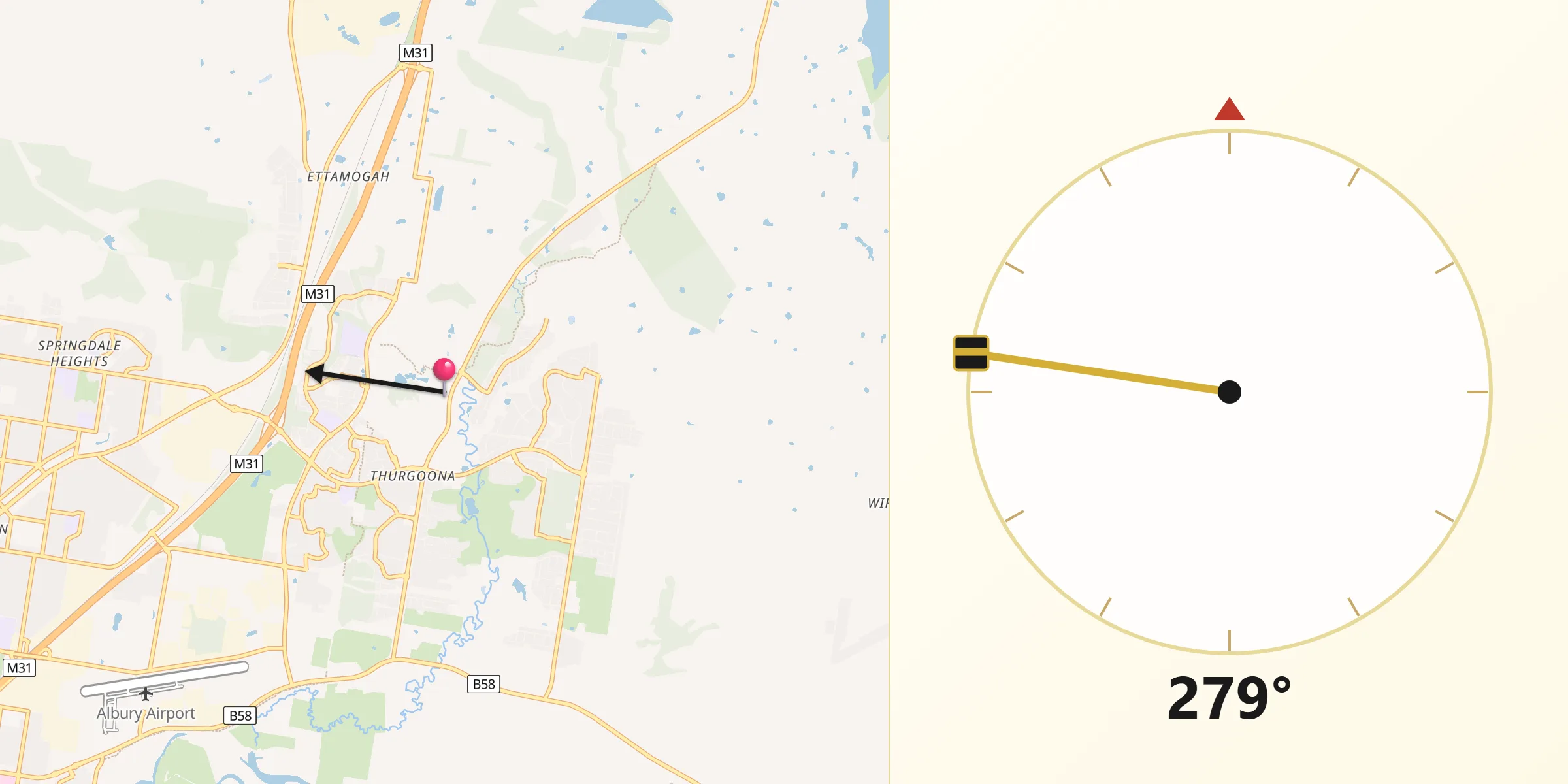 Qibla Direction from Thurgoona