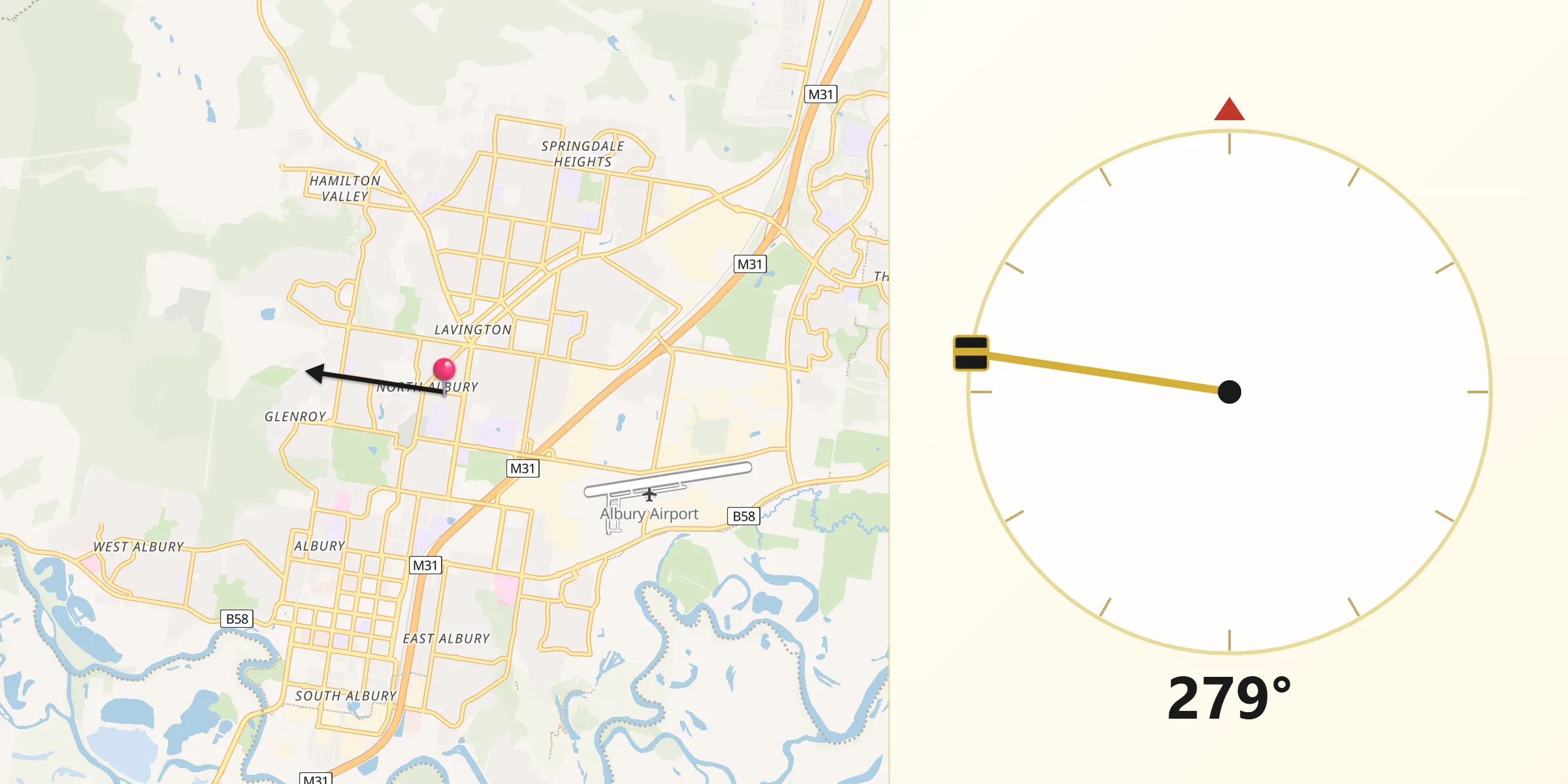 Qibla Direction from North Albury
