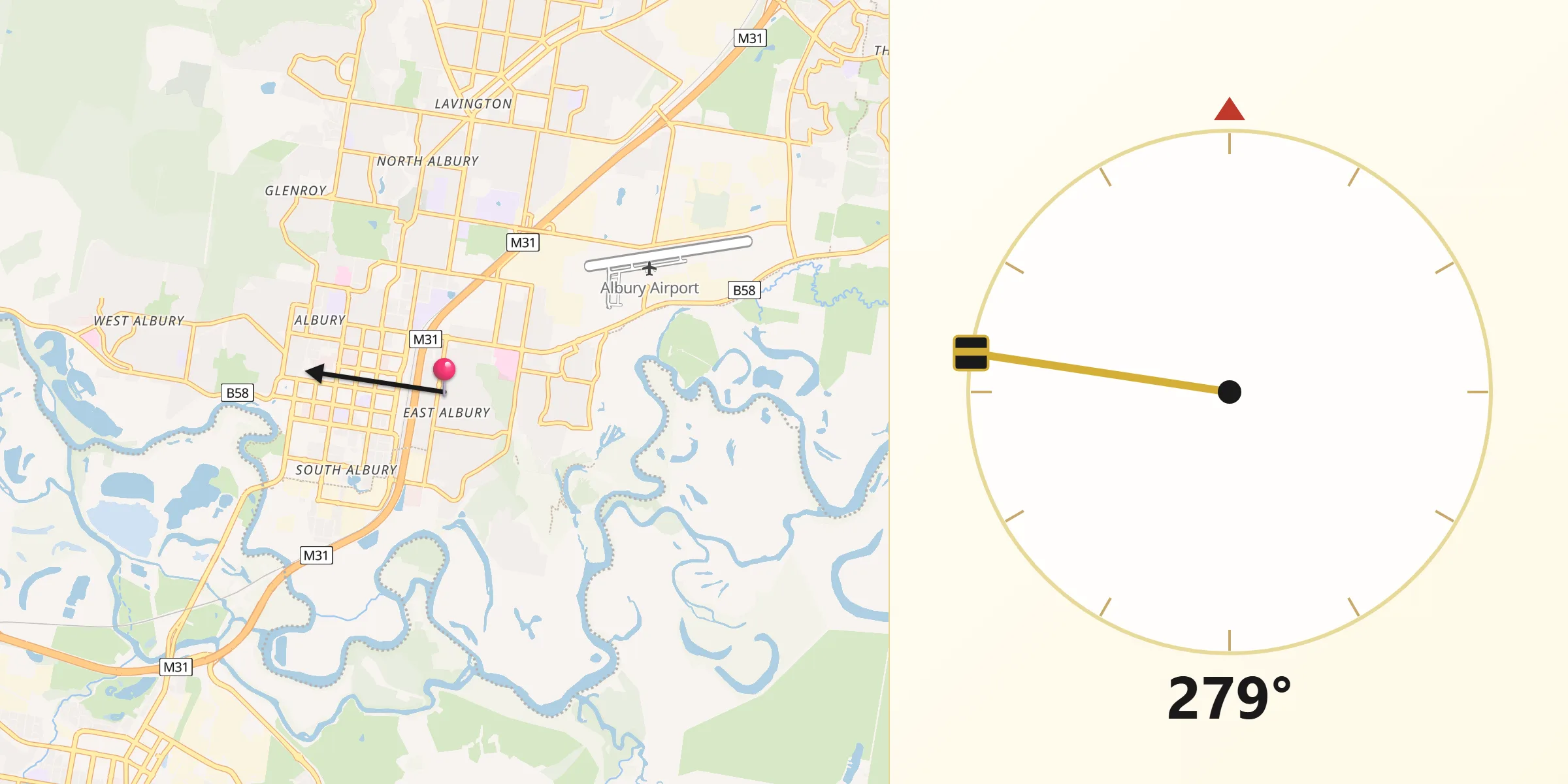 Qibla Direction from East Albury