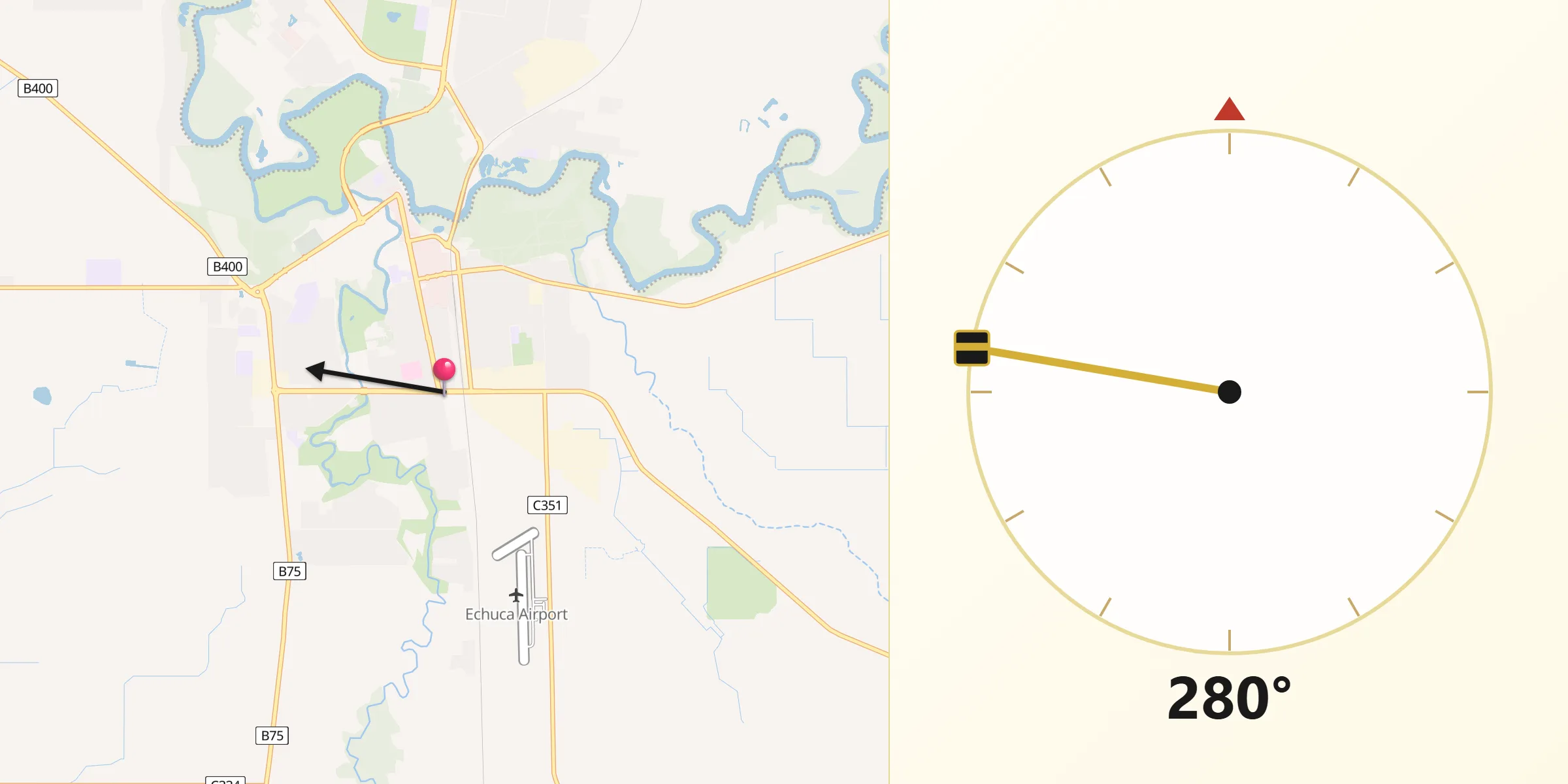 Qibla Direction from Echuca