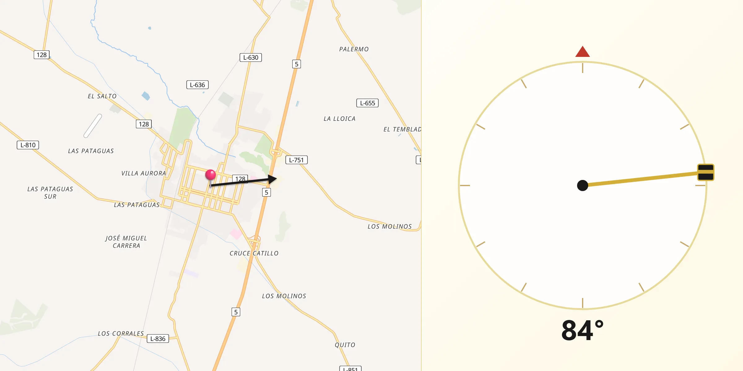 Dirección de la Qibla desde Parral