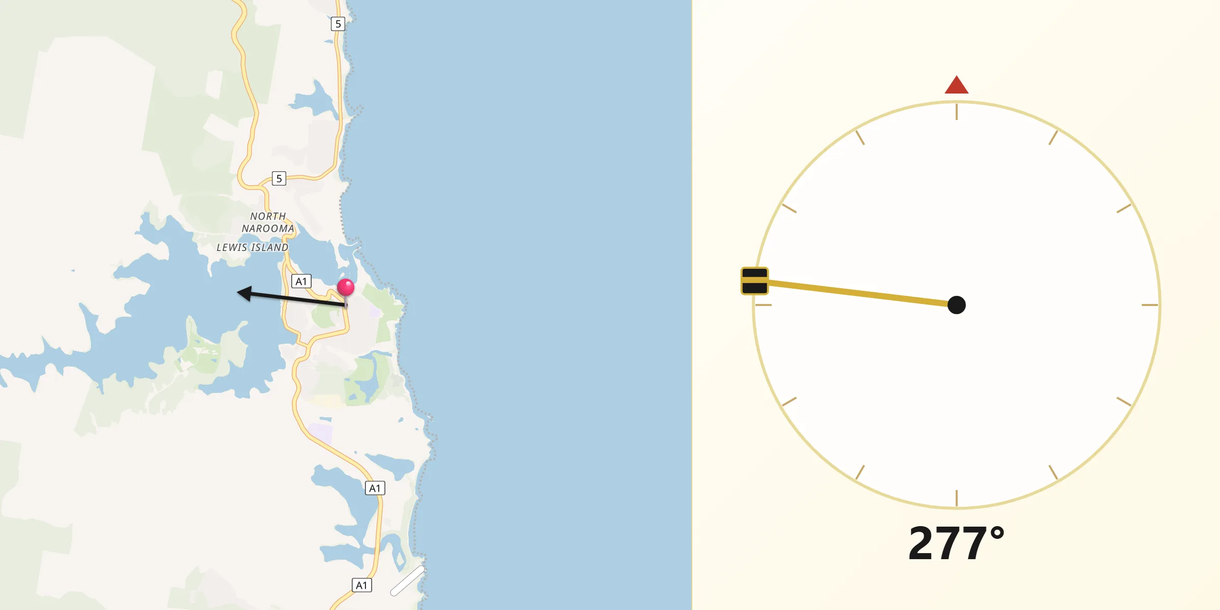 Qibla Direction from Narooma