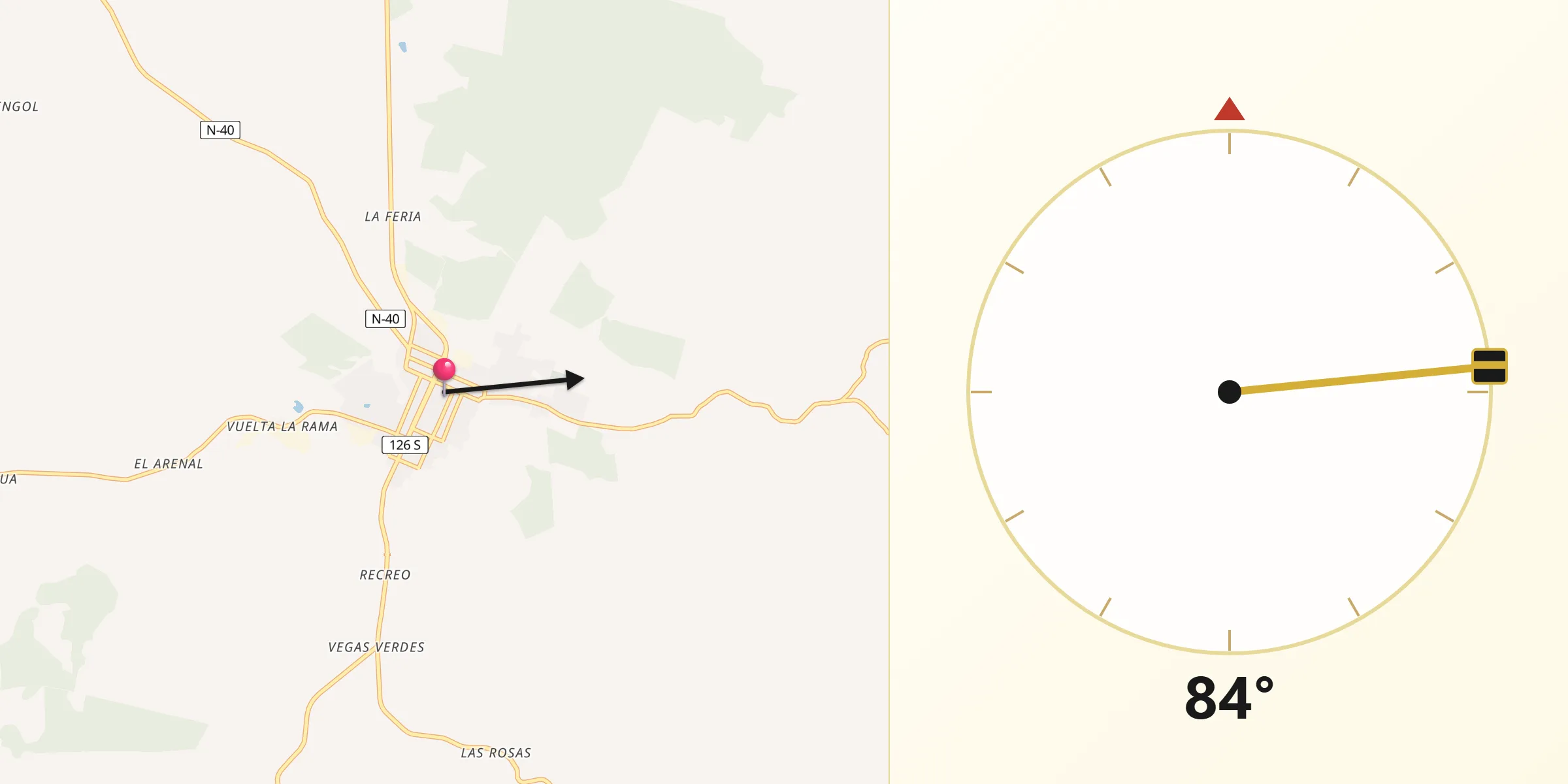 Dirección de la Qibla desde Quirihue