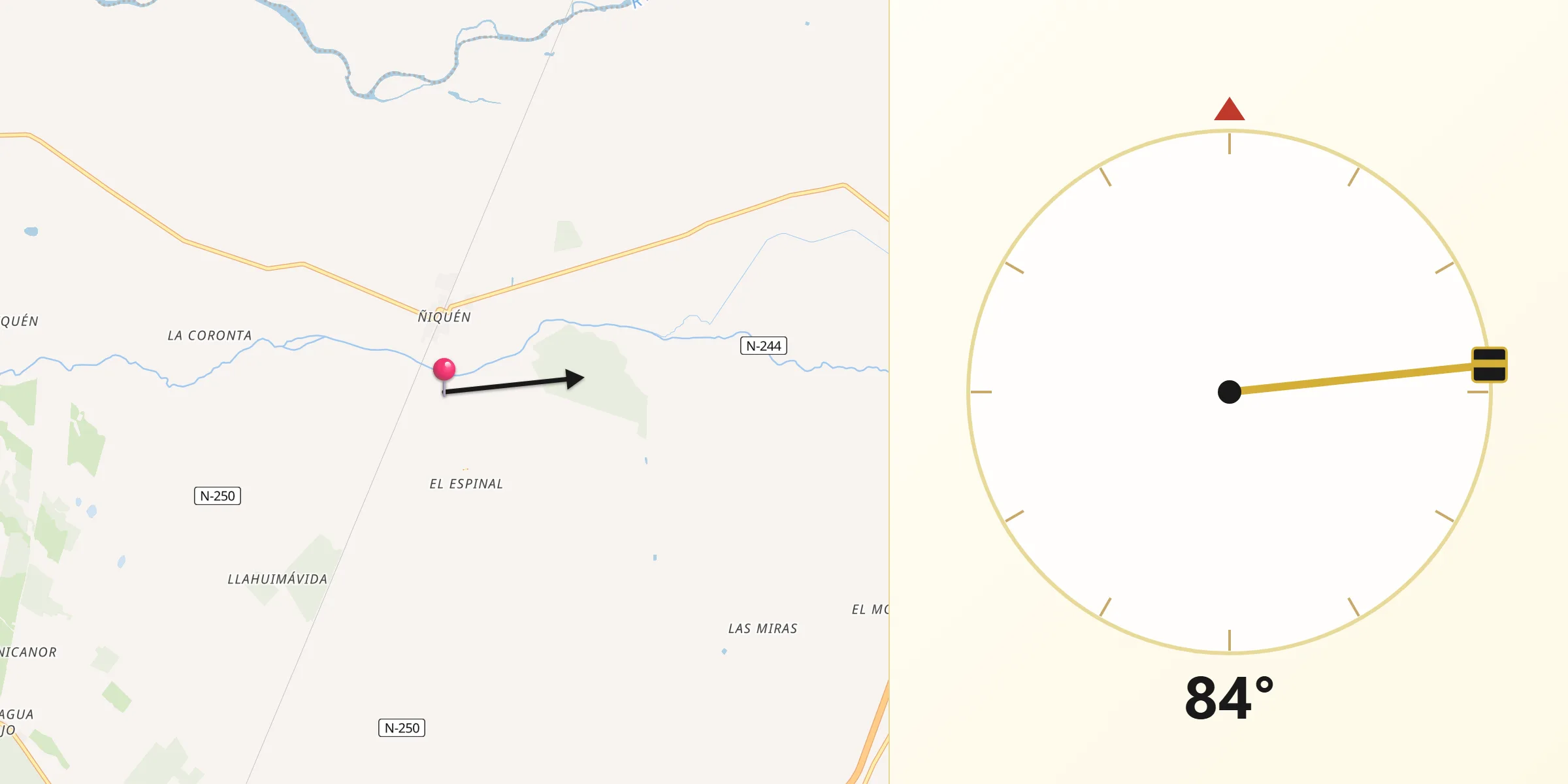 Dirección de la Qibla desde Ñiquén