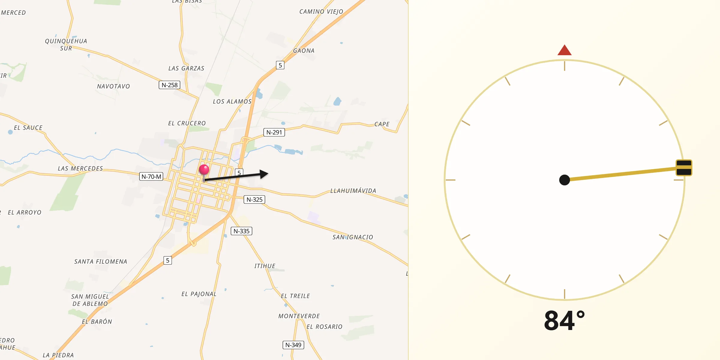 Dirección de la Qibla desde San Carlos