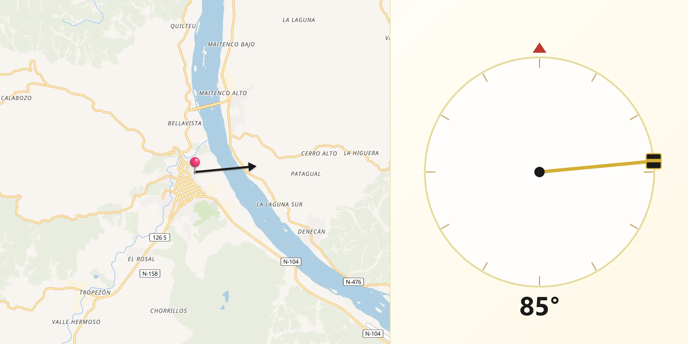 Dirección de la Qibla desde Coelemu