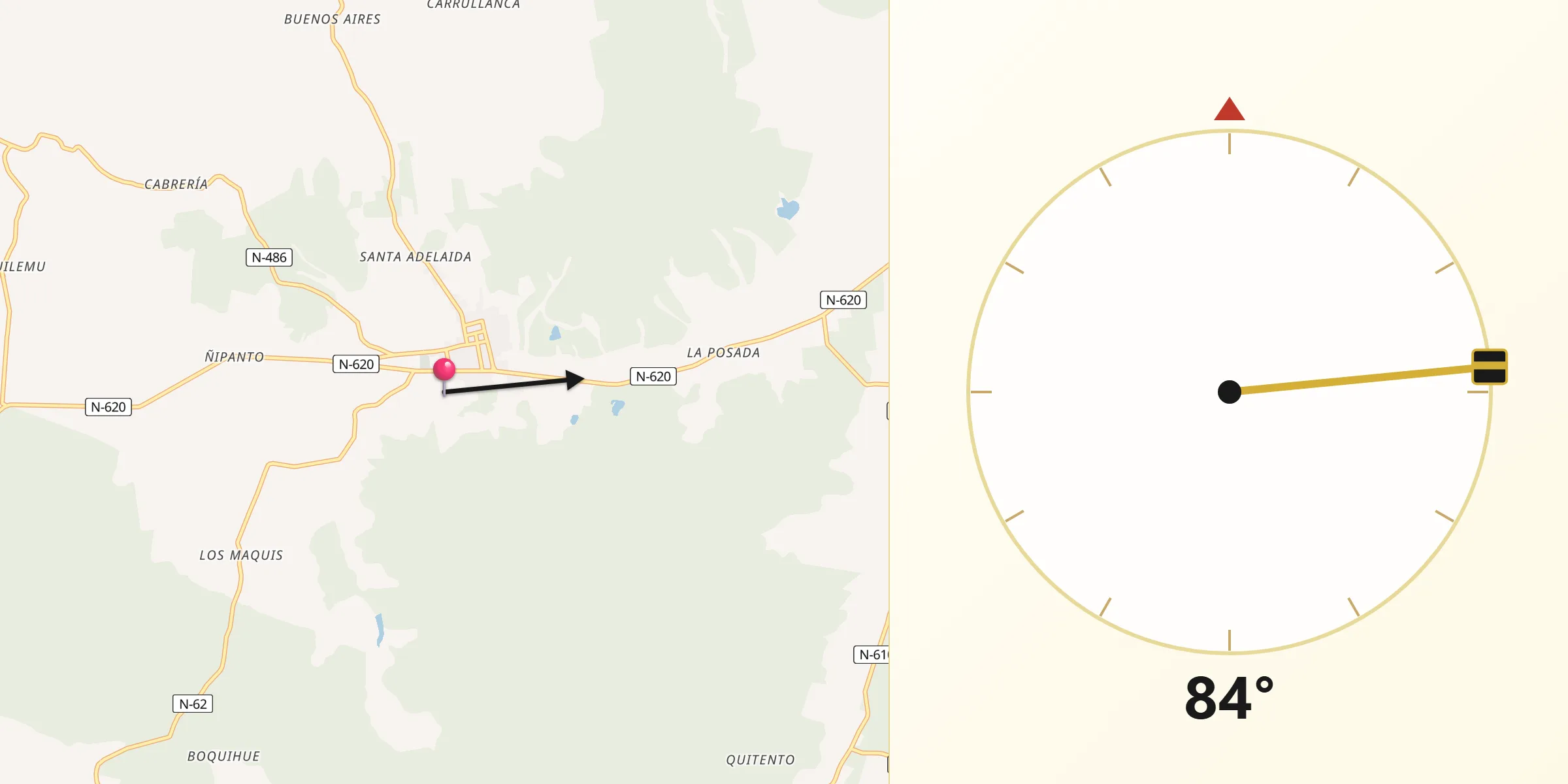 Dirección de la Qibla desde Portezuelo