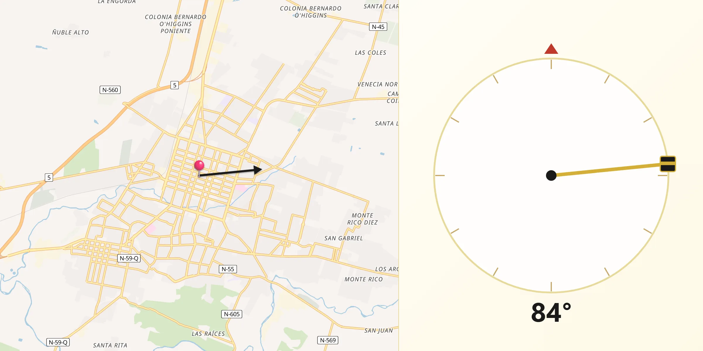 Dirección de la Qibla desde Chillán