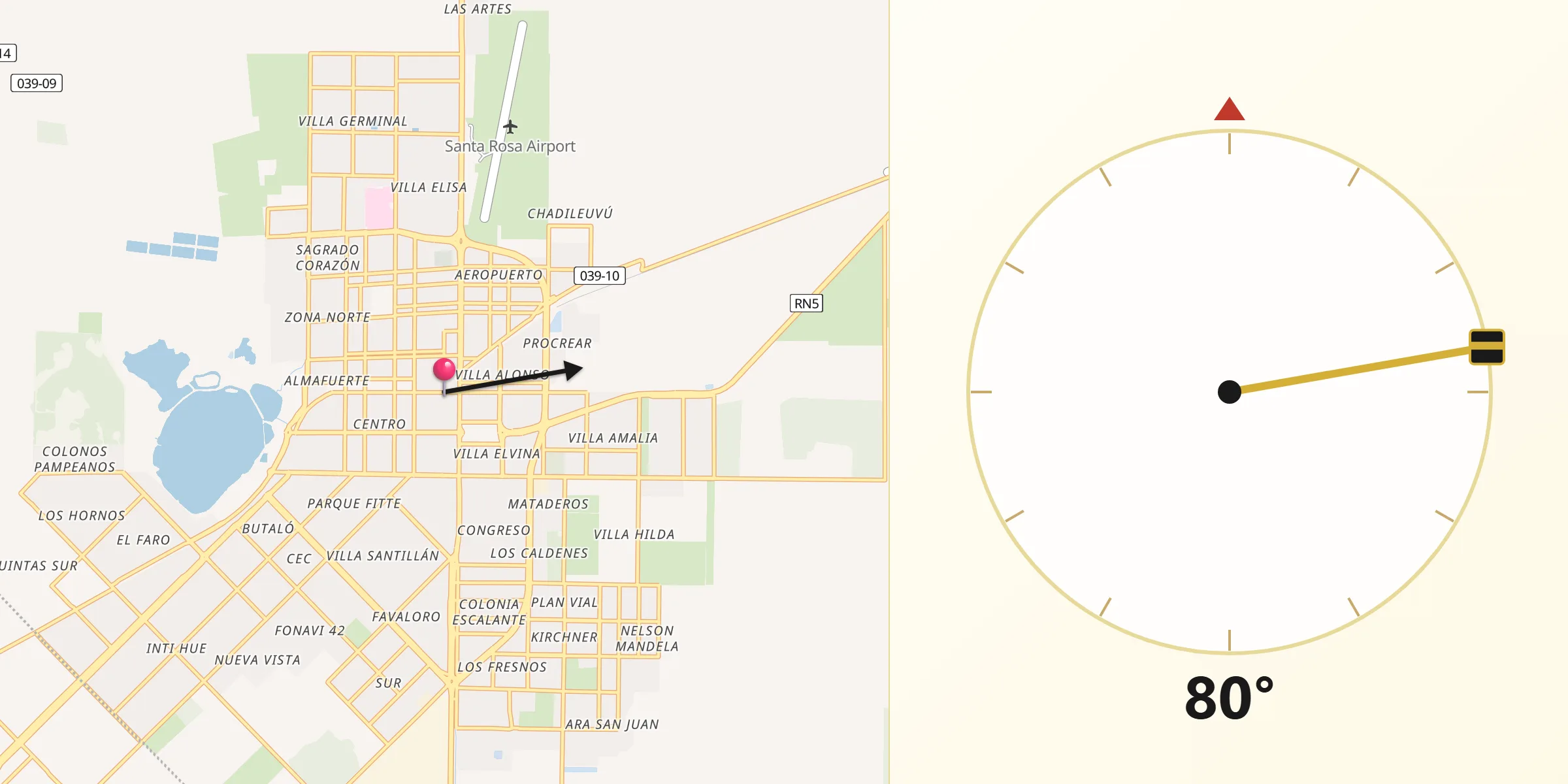 Dirección de la Qibla desde Ciudad de Santa Rosa