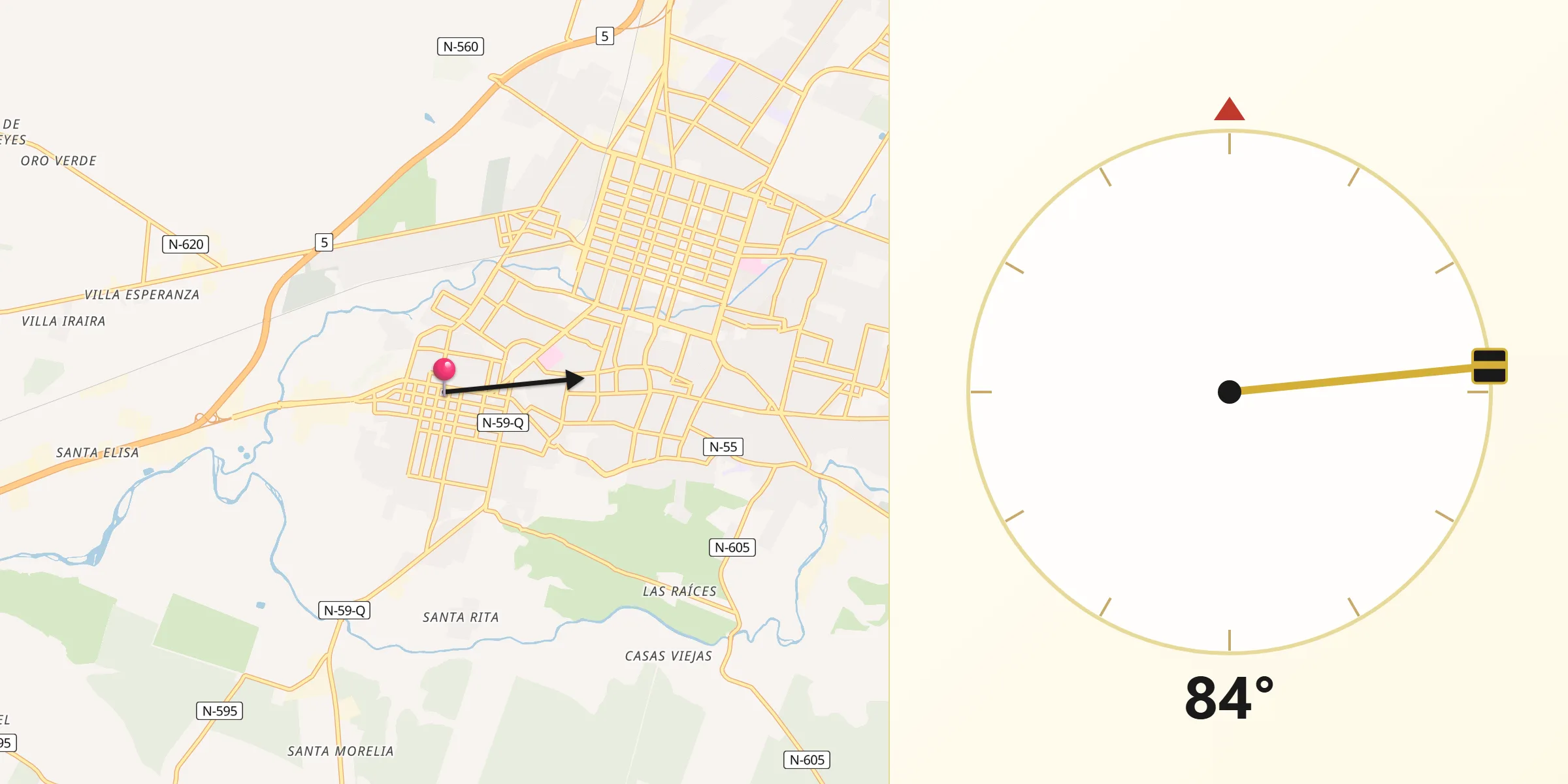 Dirección de la Qibla desde Chillán Viejo