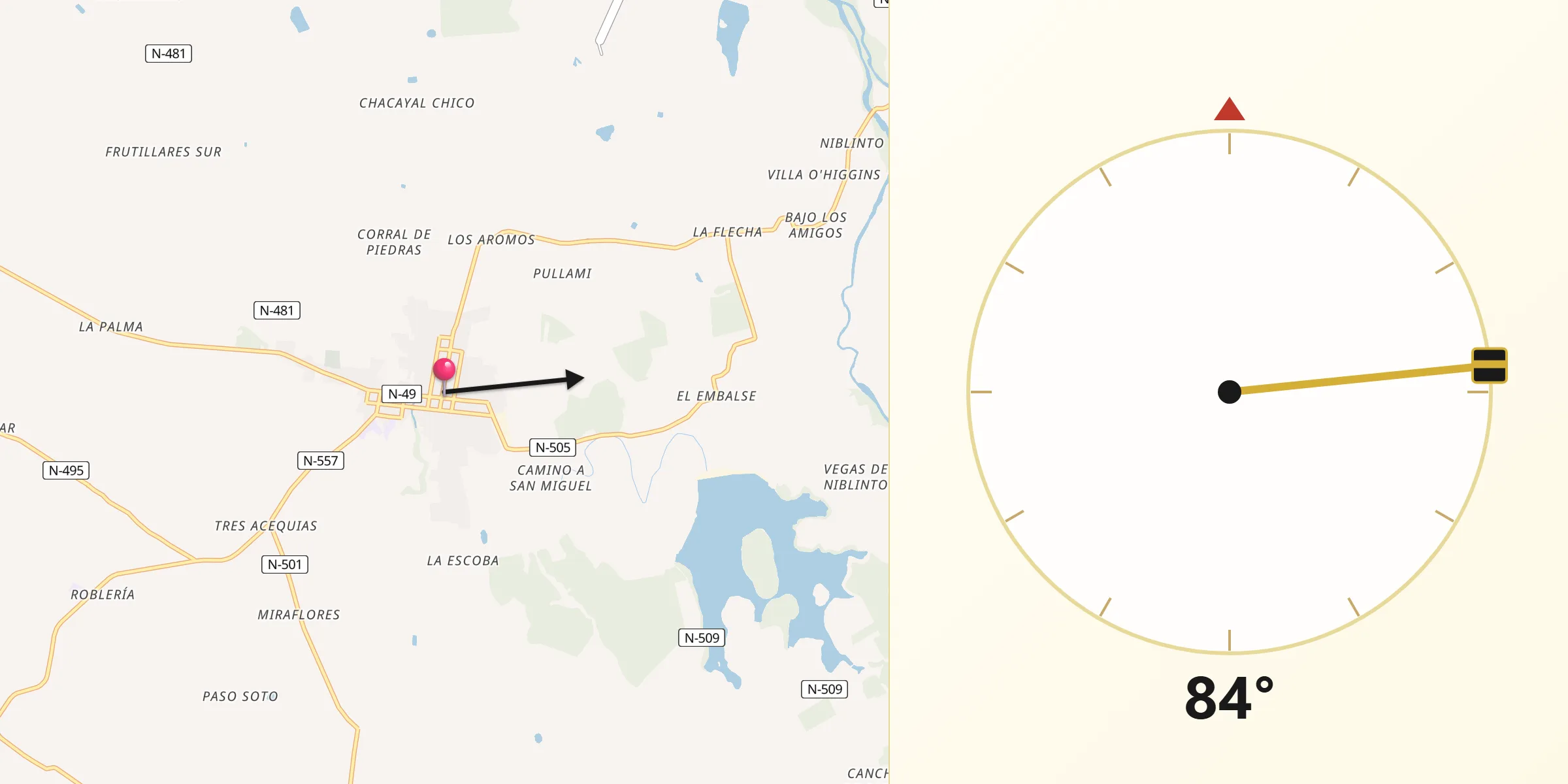 Dirección de la Qibla desde Coihueco