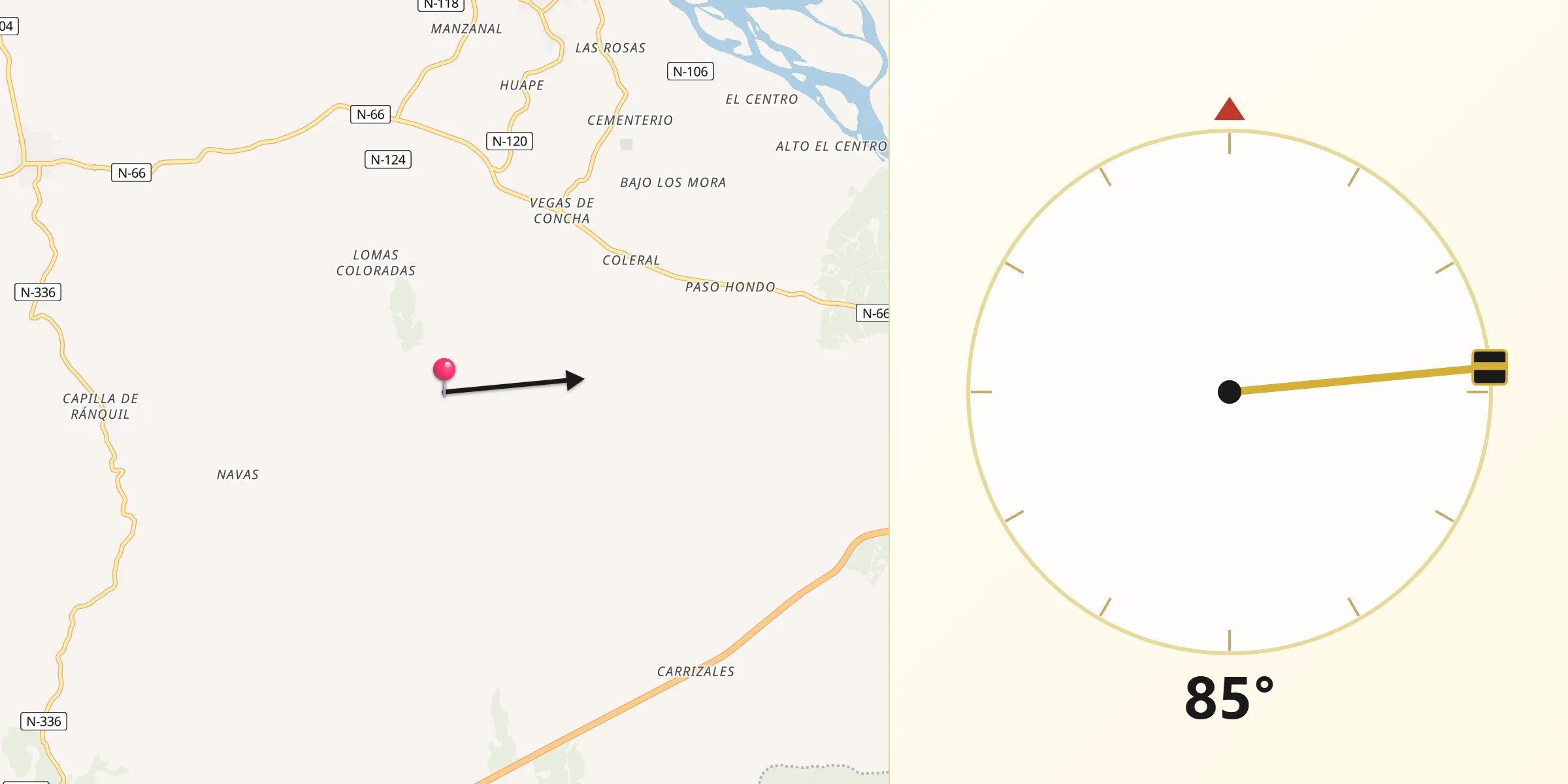 Dirección de la Qibla desde Ránquil