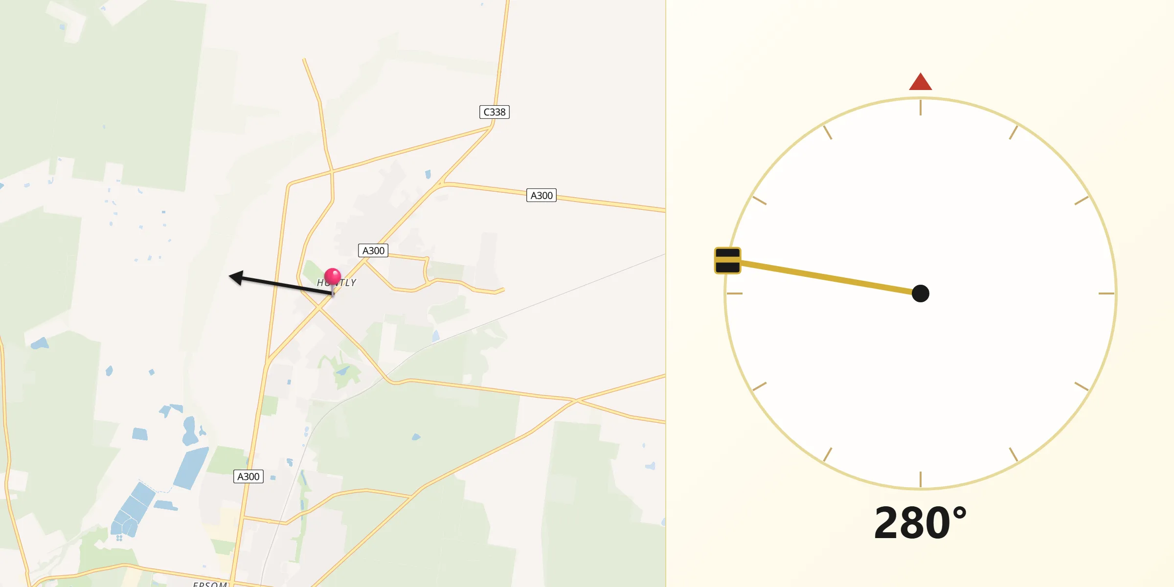 Qibla Direction from Huntly