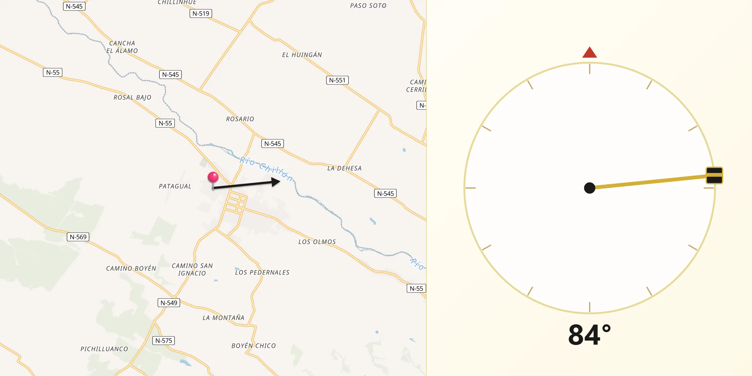 Dirección de la Qibla desde Pinto