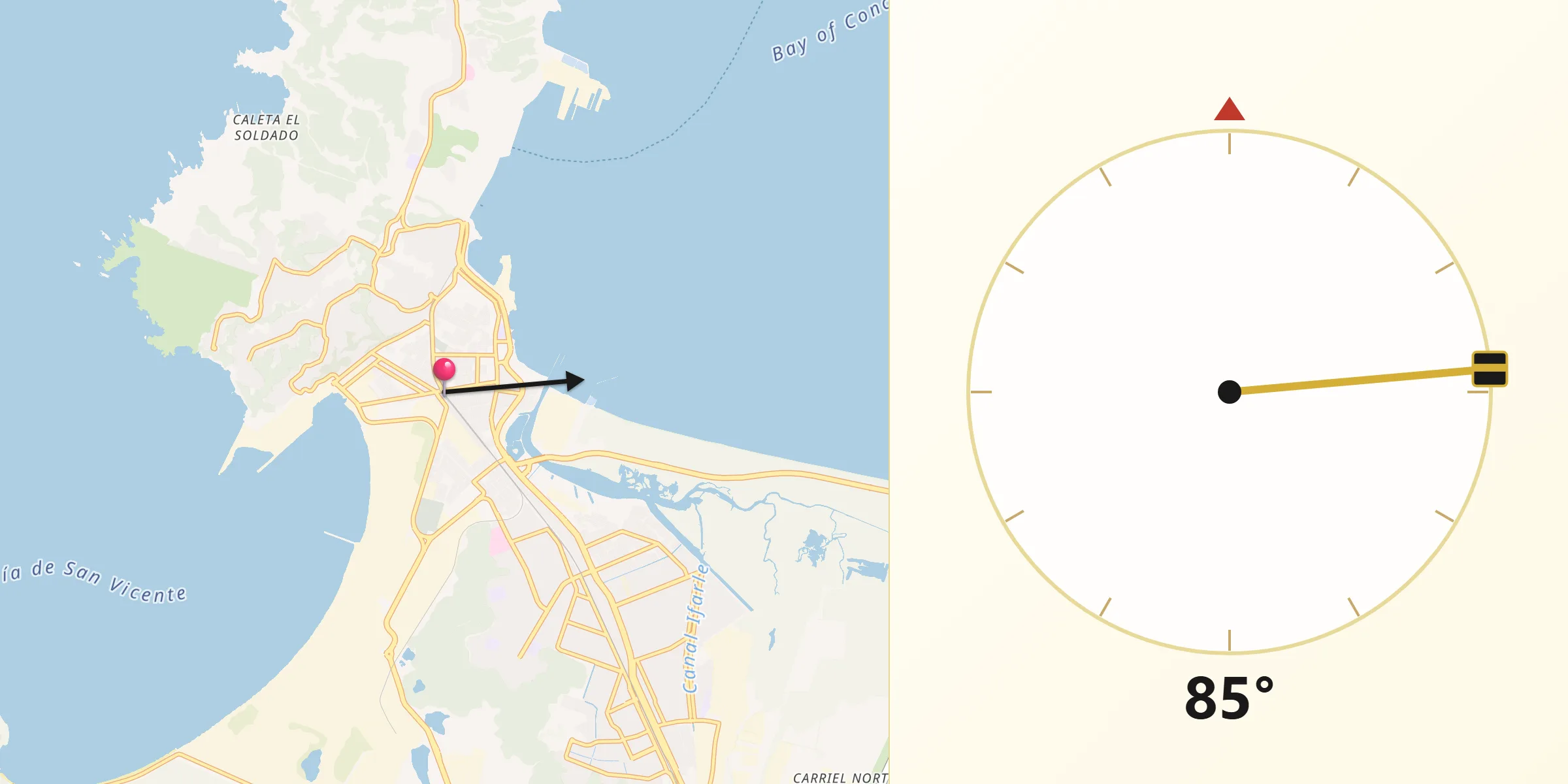 Dirección de la Qibla desde Talcahuano