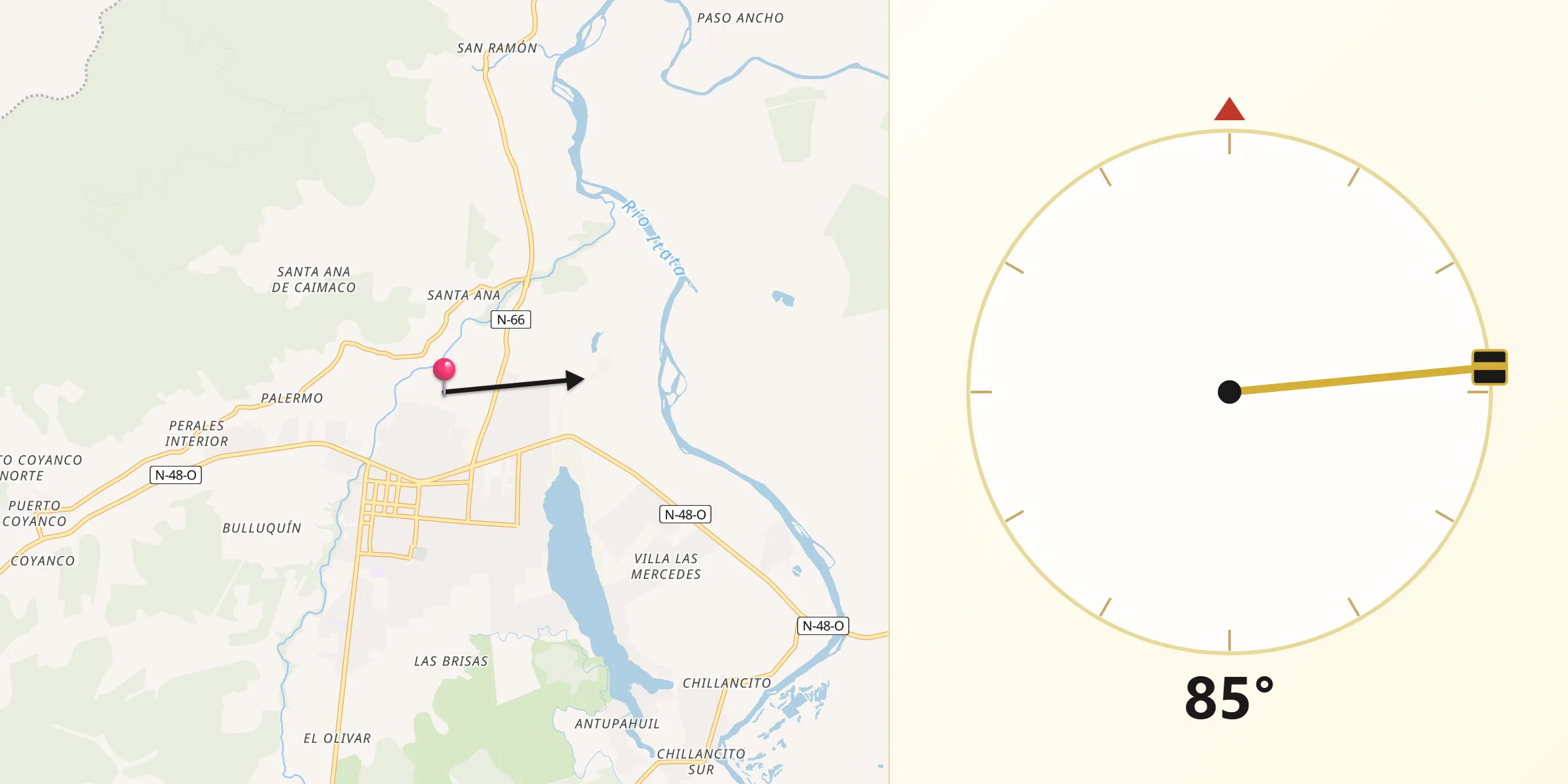 Dirección de la Qibla desde Quillón