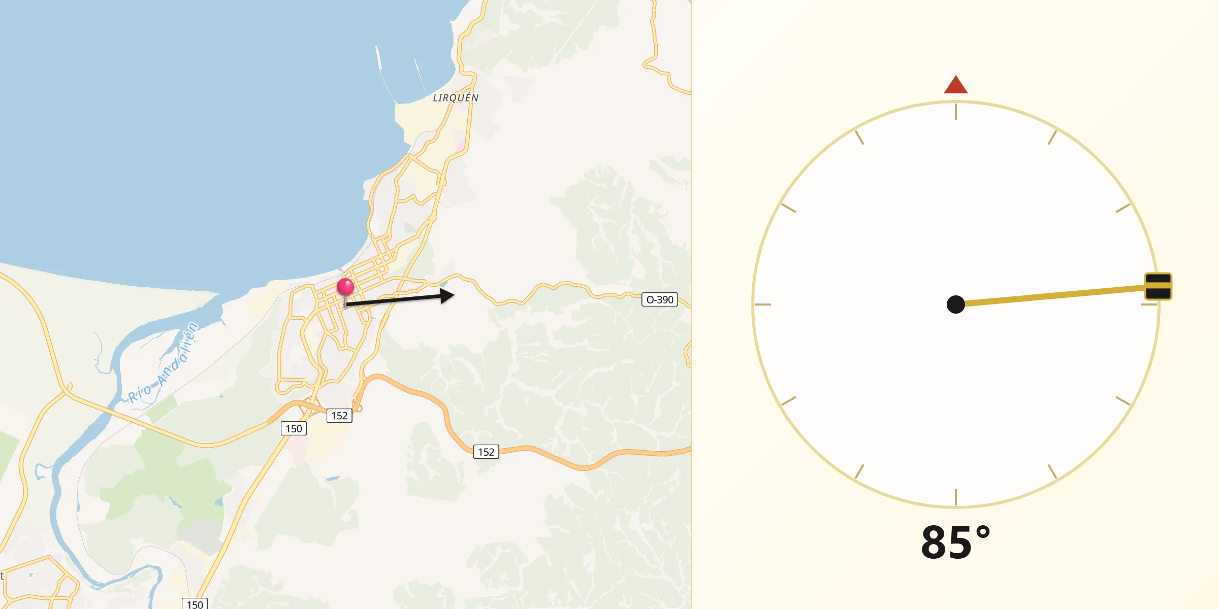 Dirección de la Qibla desde Penco