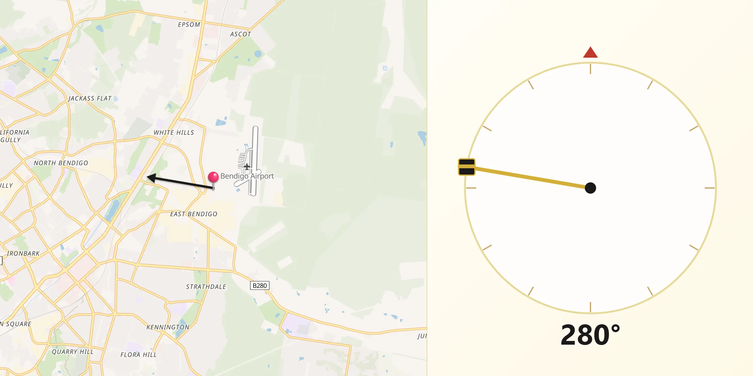 Qibla Direction from East Bendigo