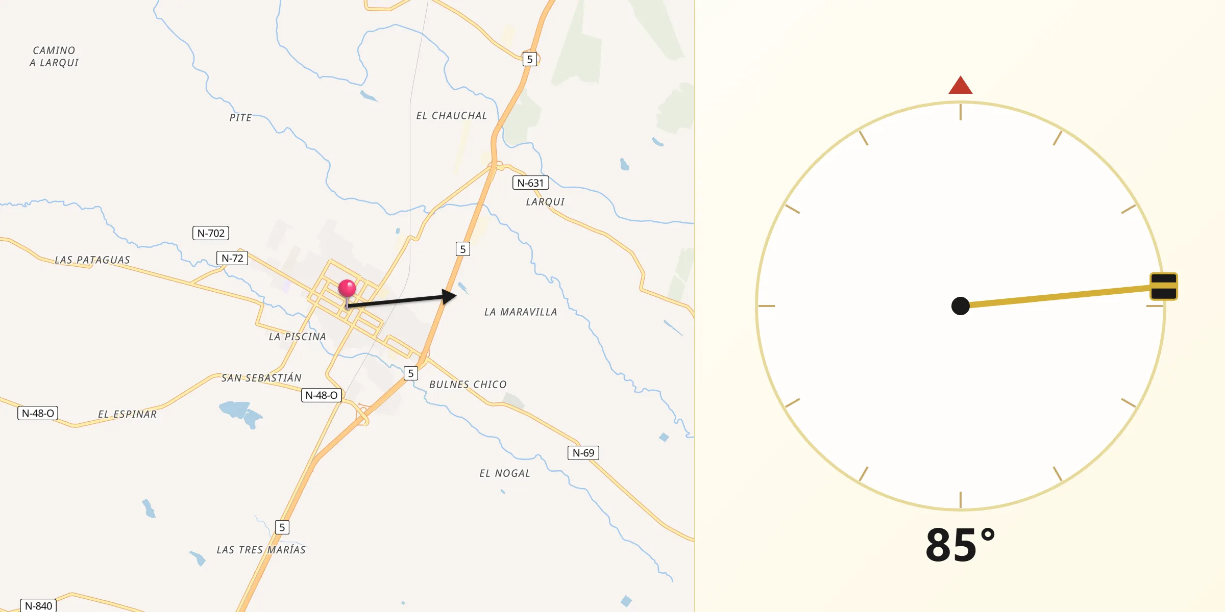 Dirección de la Qibla desde Bulnes