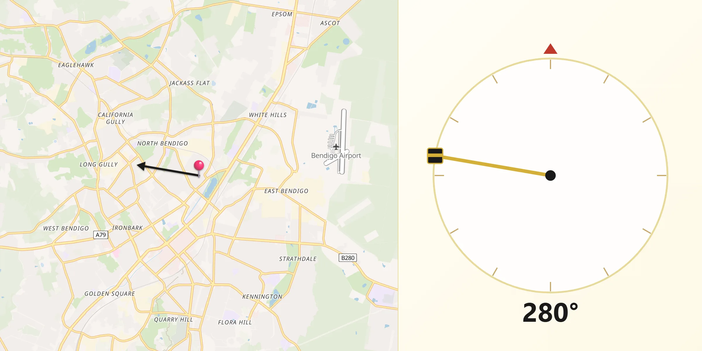 Qibla Direction from North Bendigo