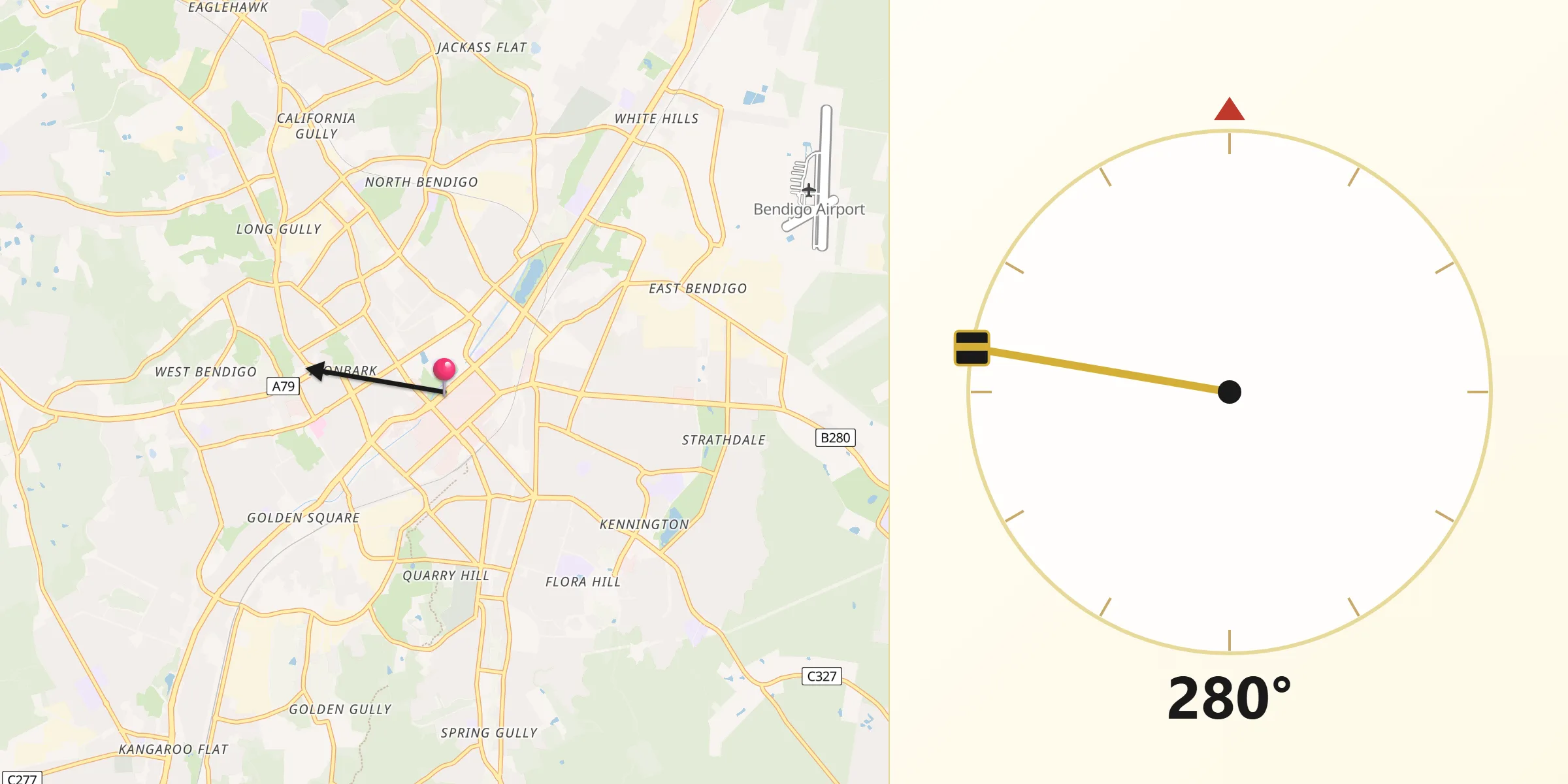 Qibla Direction from Bendigo