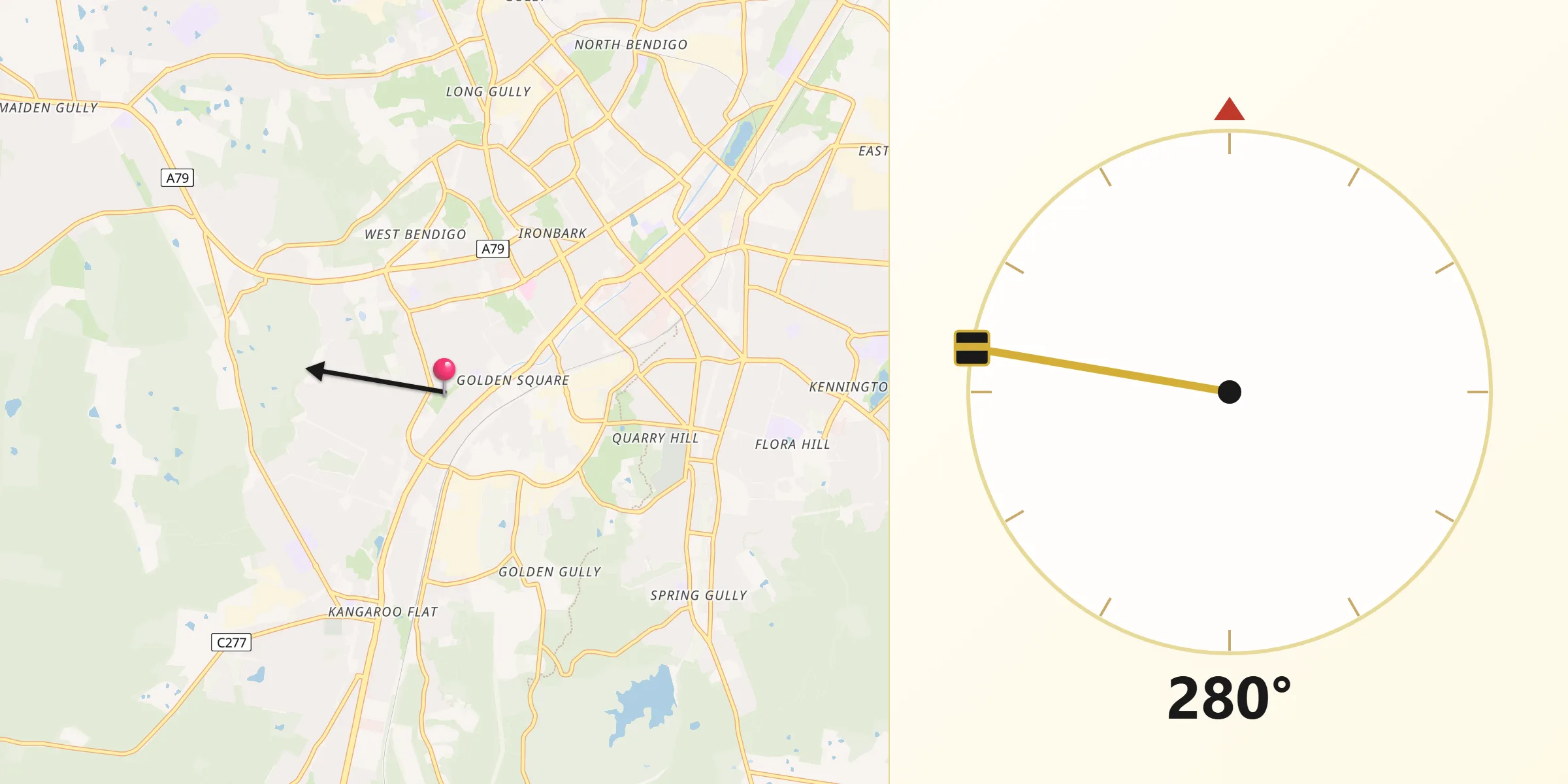 Qibla Direction from Golden Square