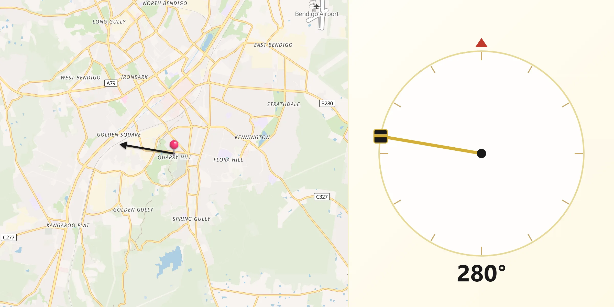 Qibla Direction from Quarry Hill
