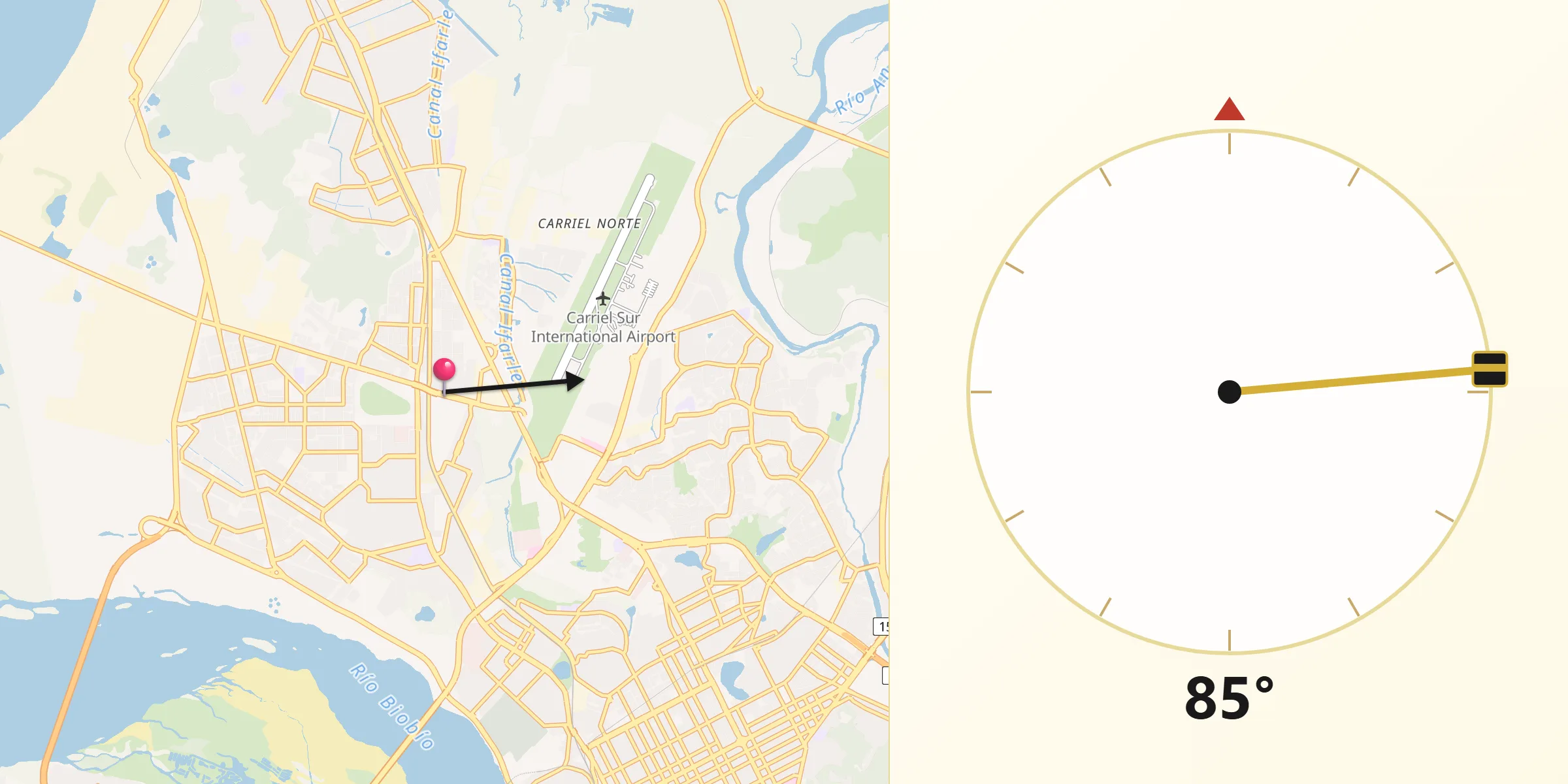 Dirección de la Qibla desde Hualpén